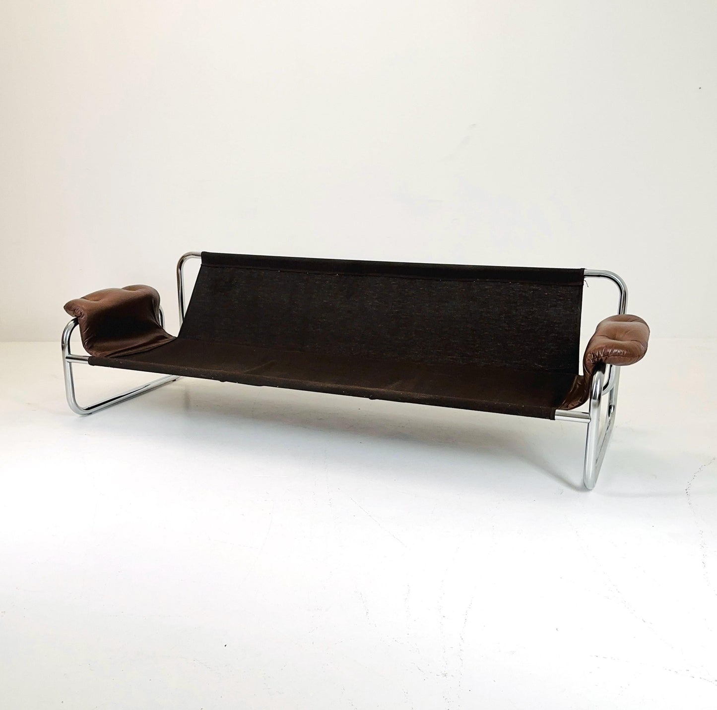 Mid century 3-Seater / tubular frame brown leather sofa "BORKUM" by Johan Bertil Häggström for Ikea 1970s