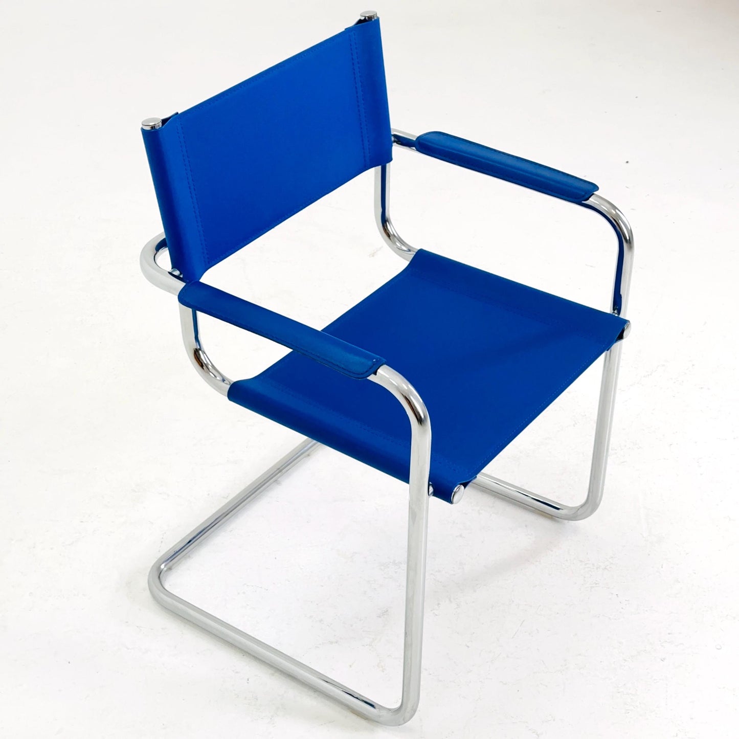 1 of 3 Mid century design s34 armchairs blue and chrome Germany