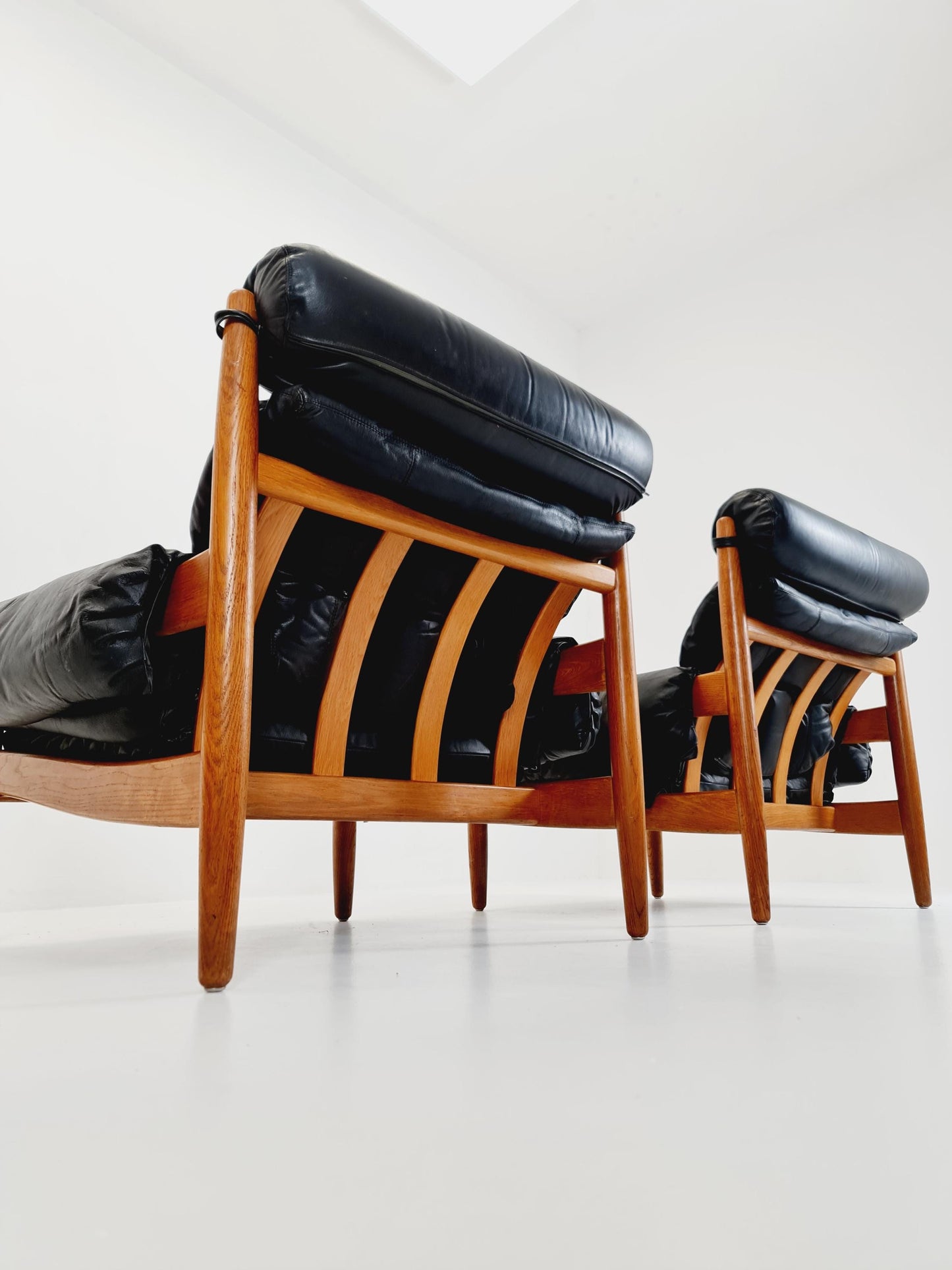 mid century armchairs By Eric Merthen for ire möbler in leather and Oak wood , Sweden 1960s