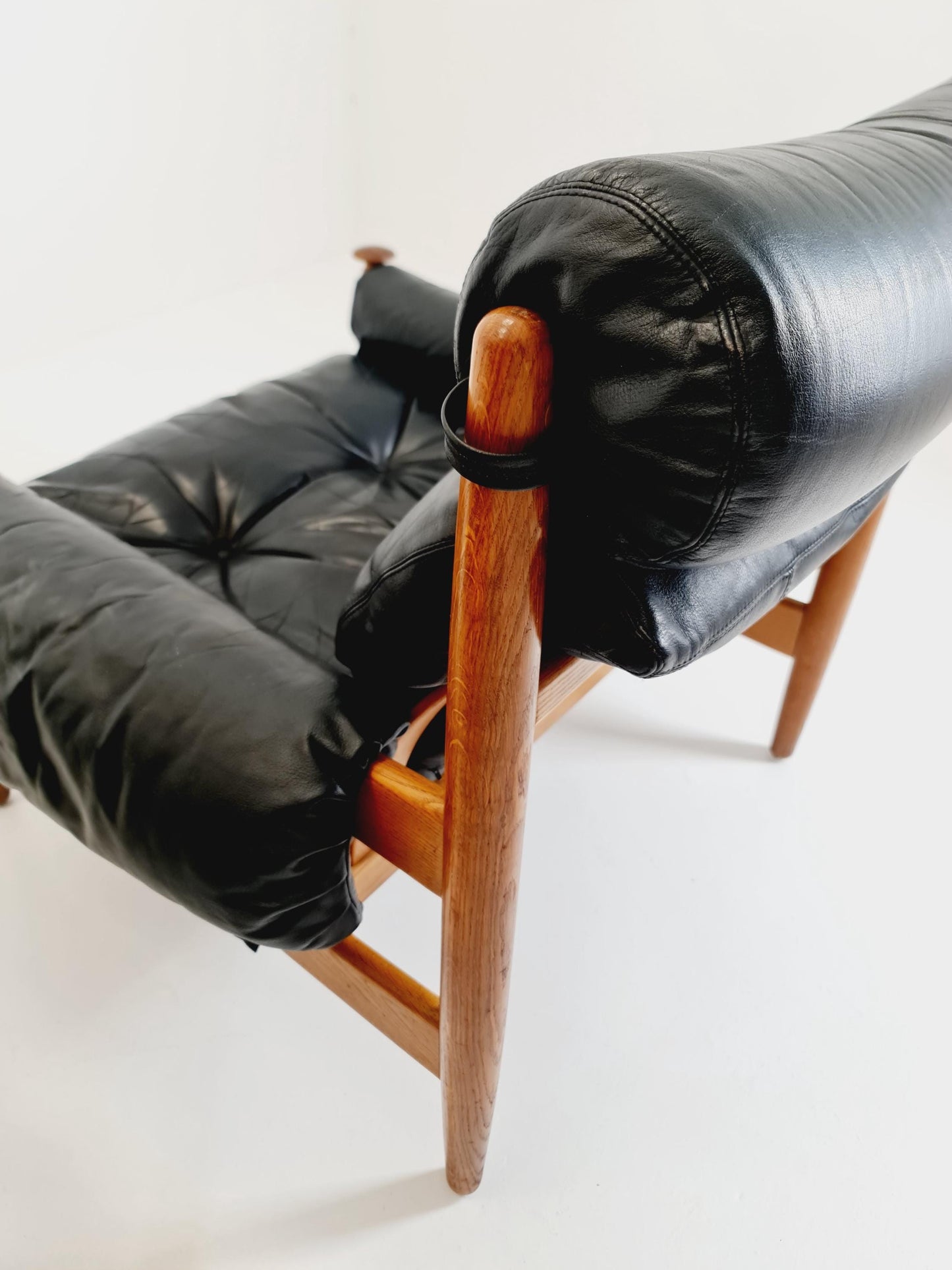 mid century armchairs By Eric Merthen for ire möbler in leather and Oak wood , Sweden 1960s