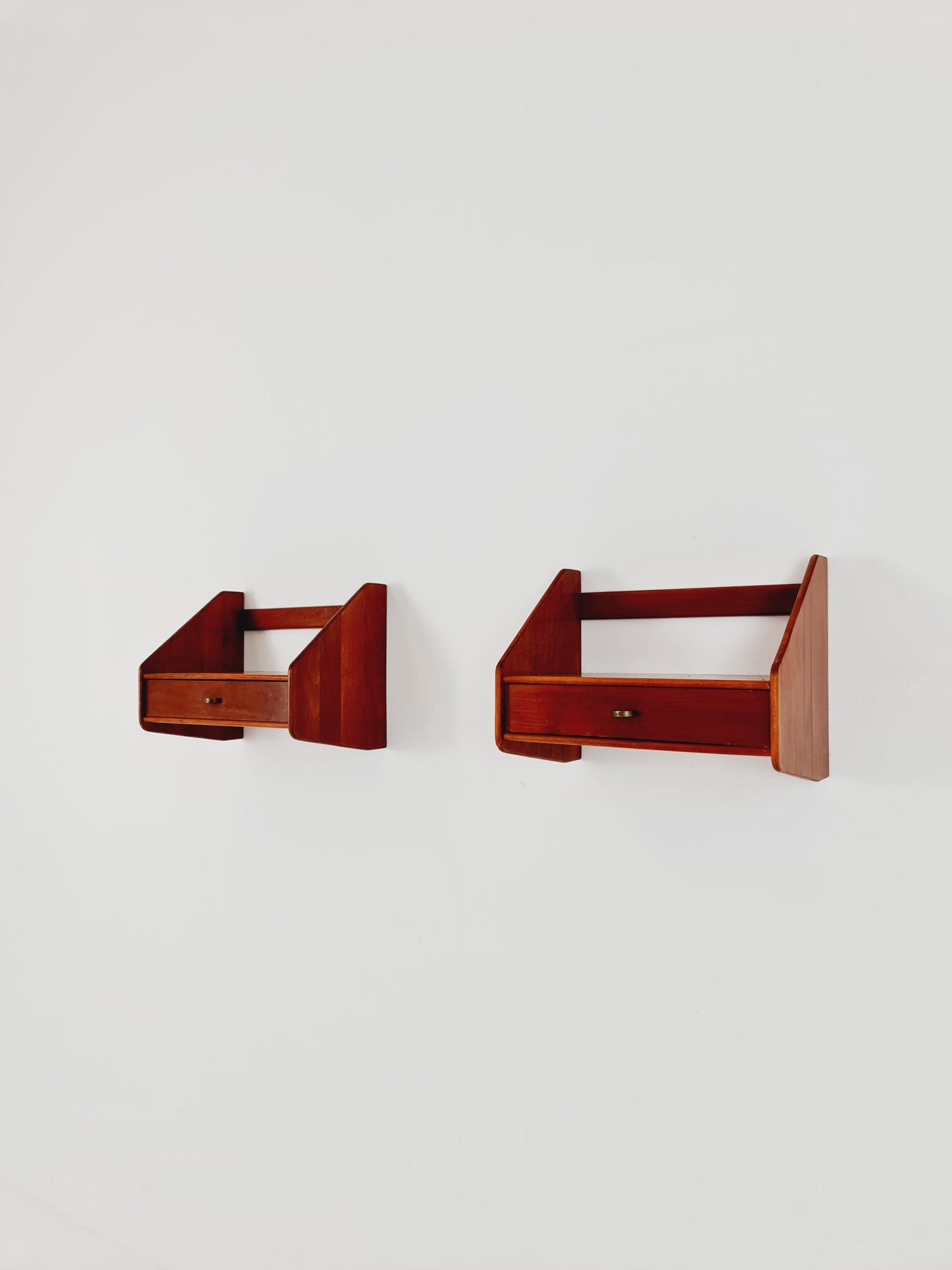 Pair Scandinavian string Mahogany hanging telephone table/ shelf/ bedside table/ nightstand from the 60s