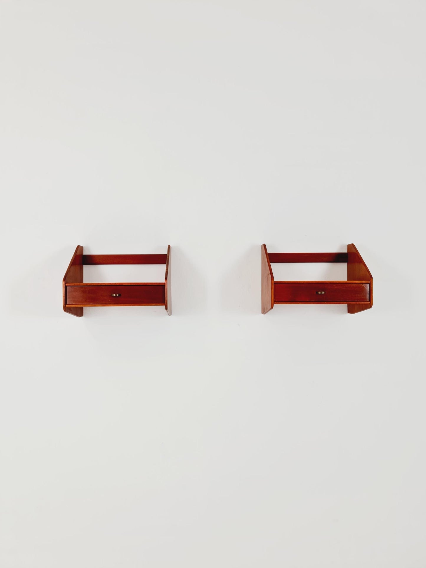Pair Scandinavian string Mahogany hanging telephone table/ shelf/ bedside table/ nightstand from the 60s