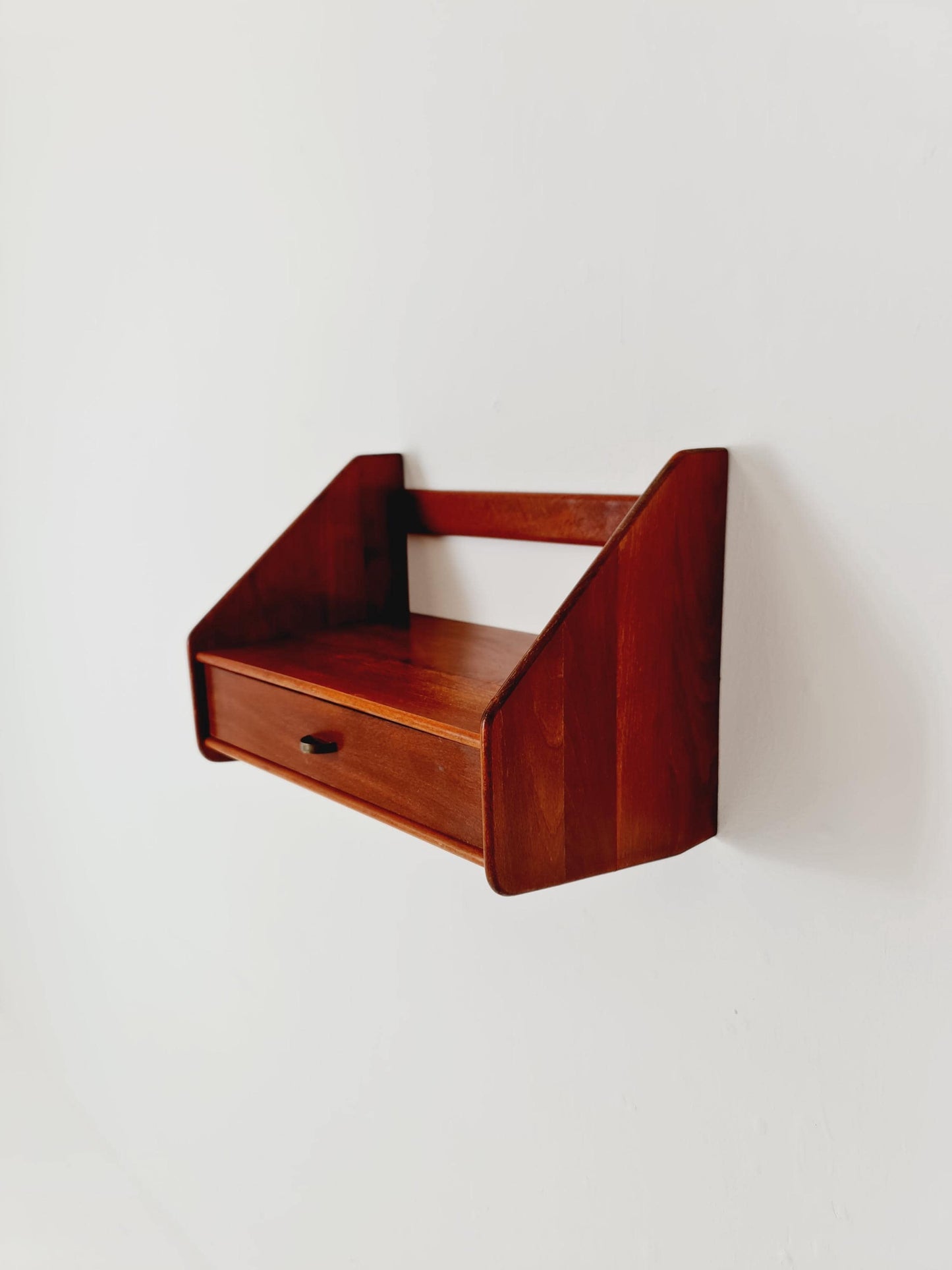 Pair Scandinavian string Mahogany hanging telephone table/ shelf/ bedside table/ nightstand from the 60s