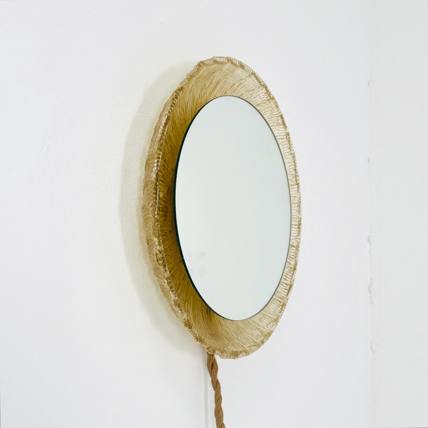 Mid-Century baklite ice glass Oval large mirror by Em Germany 1960s