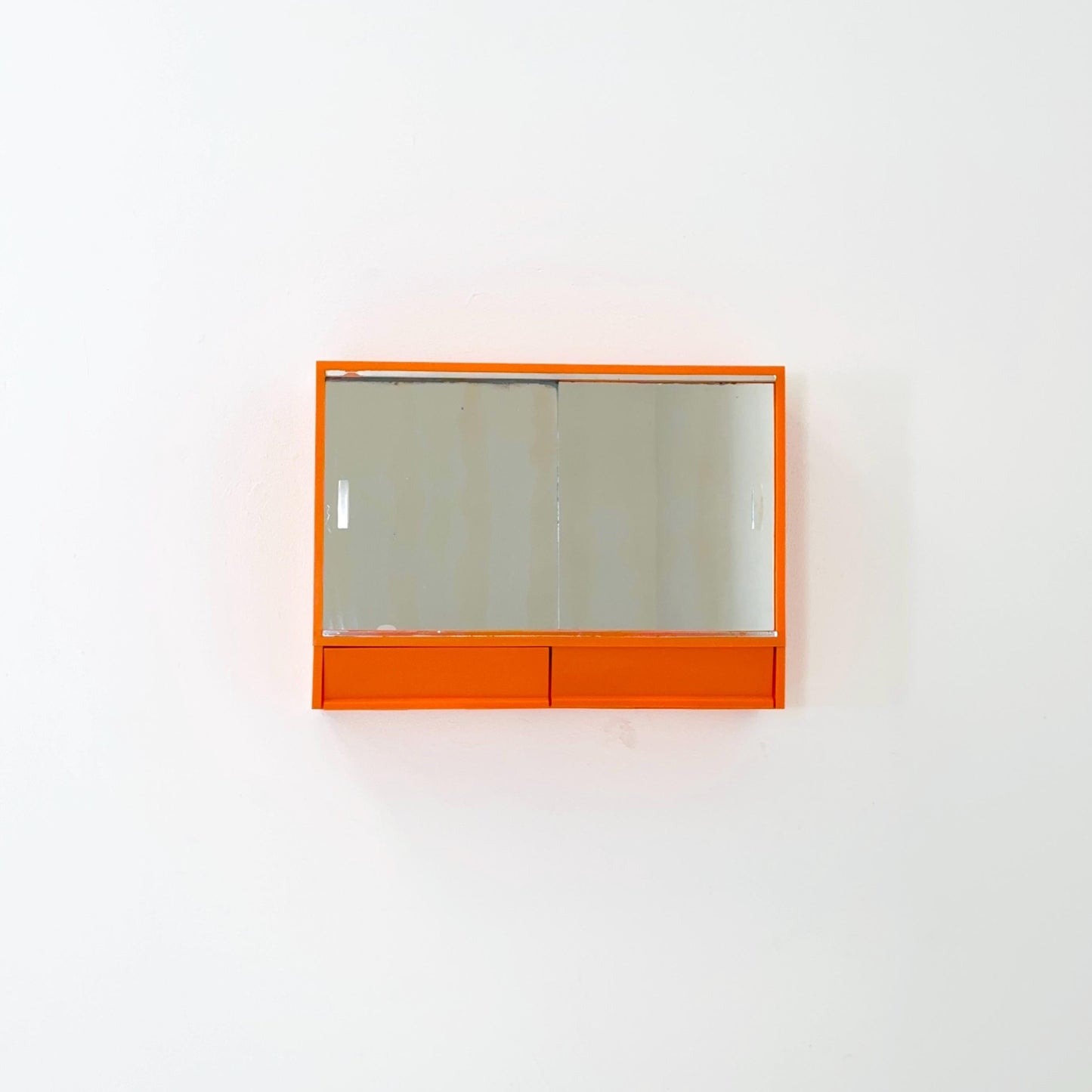 Vintage Space Age Orange Medical Cabinet with Mirror Sliding Door , Retro 1970s Germany