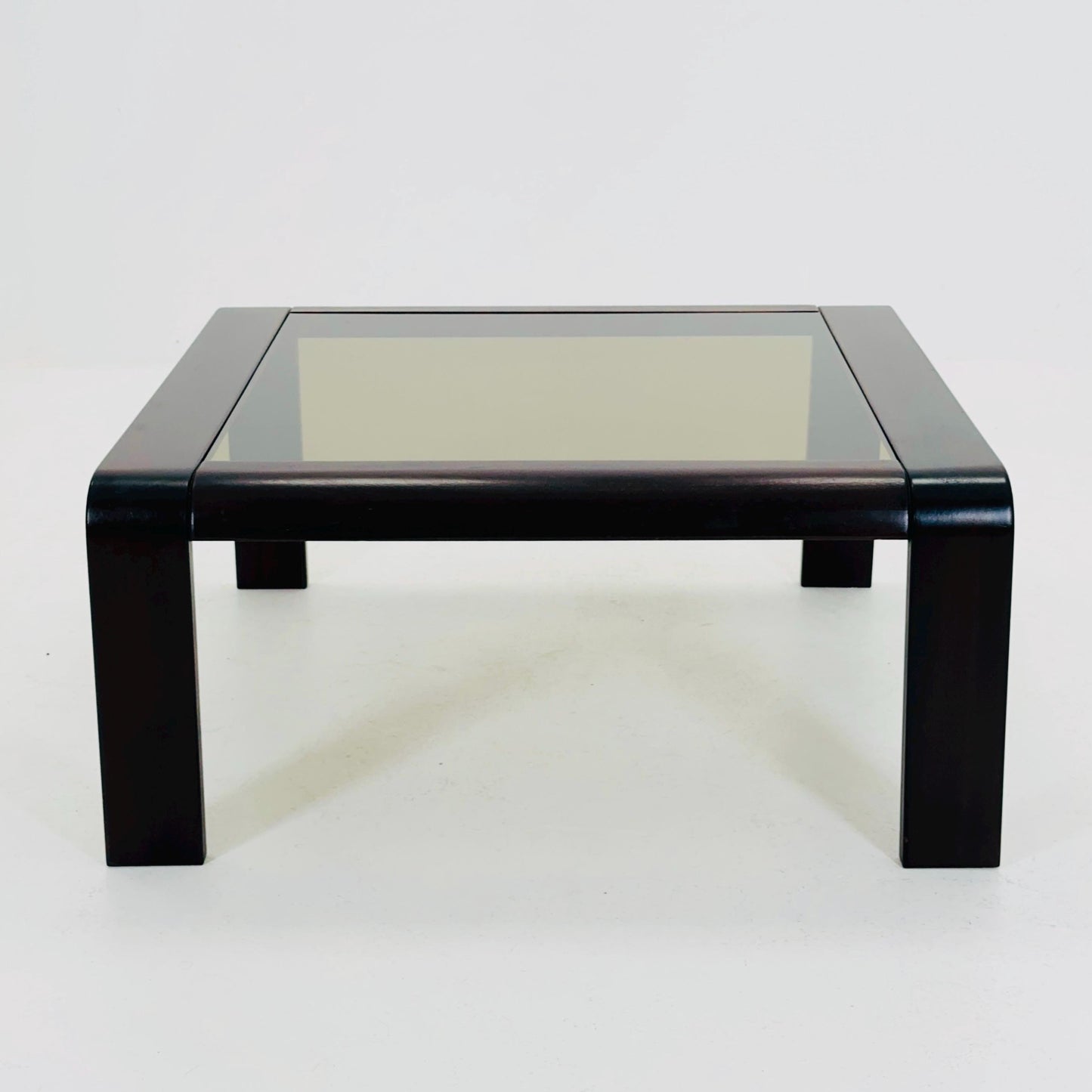 Mid-Century Wooden Coffee Table with Curved Edges and Smoked Glass Top, 1960s Germany