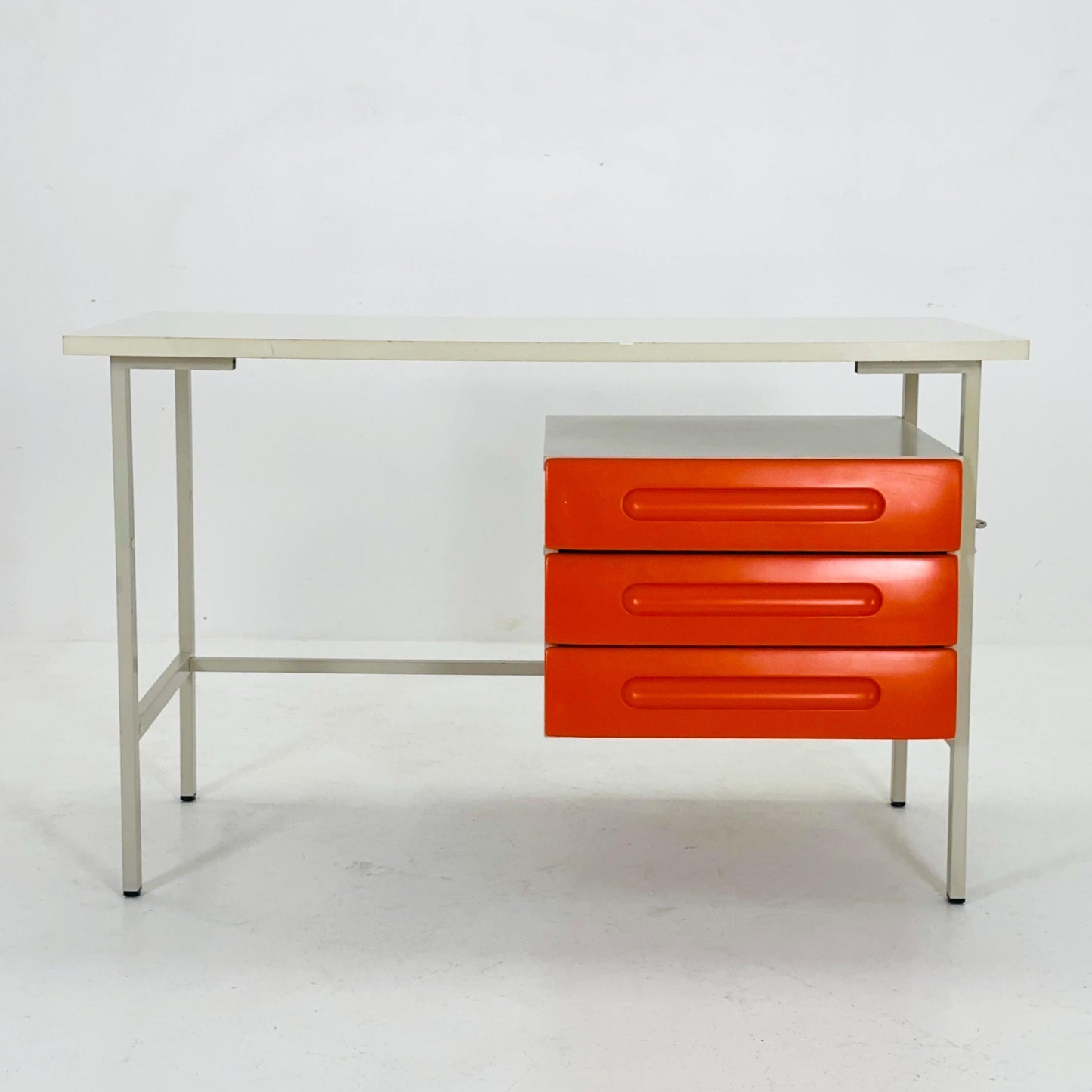 Mid-Century Space Age Desk White & Orange Drawers | Schönbuch Germany 1970s