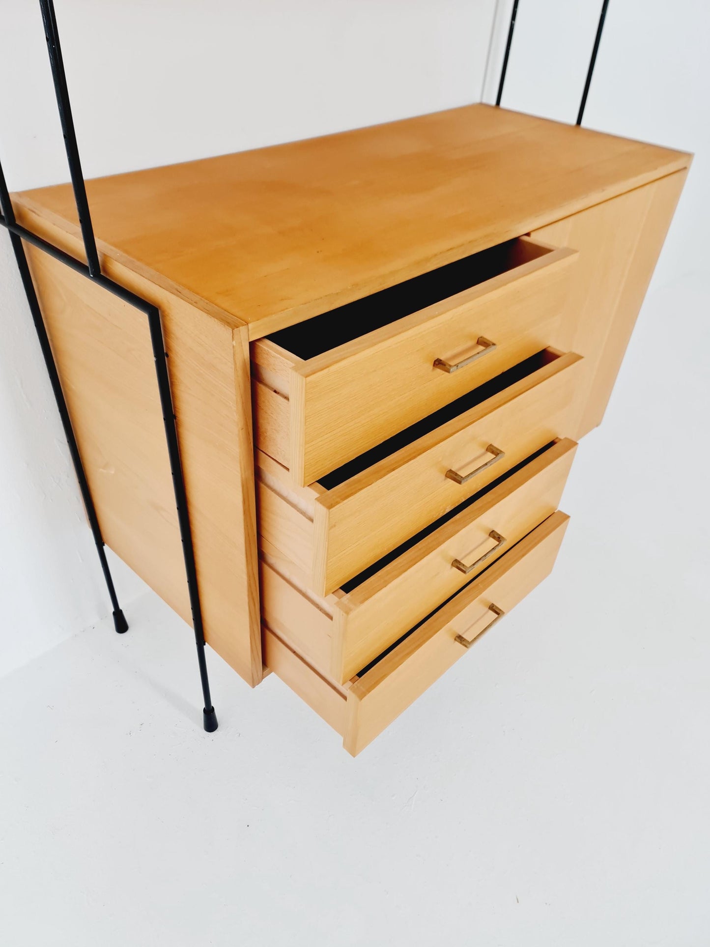 Mid century Ash wall shelving unit by Hilker for Omnia, Germany, 1960s