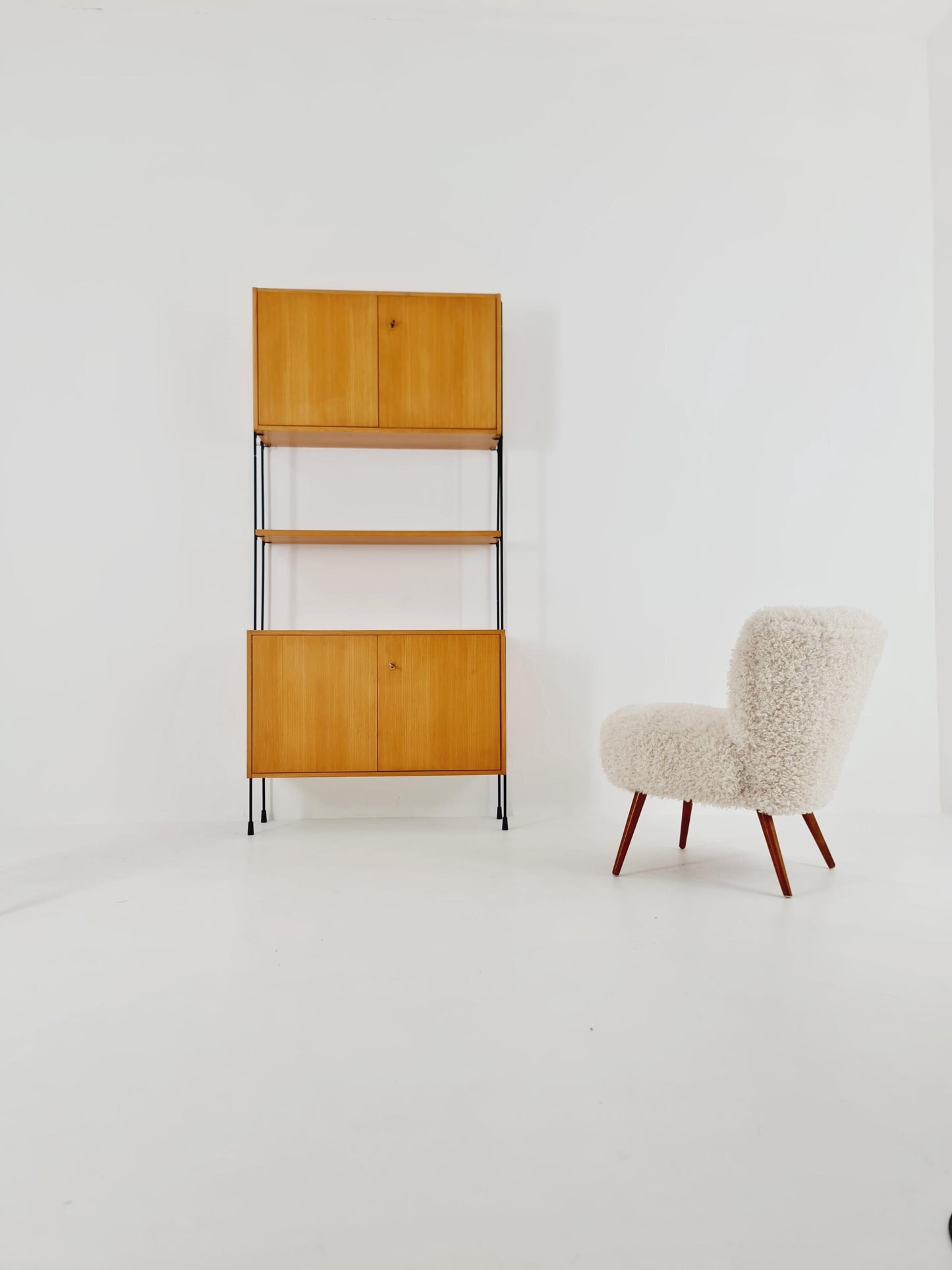 Mid century Ash wall shelving unit by Hilker for Omnia, Germany, 1960s