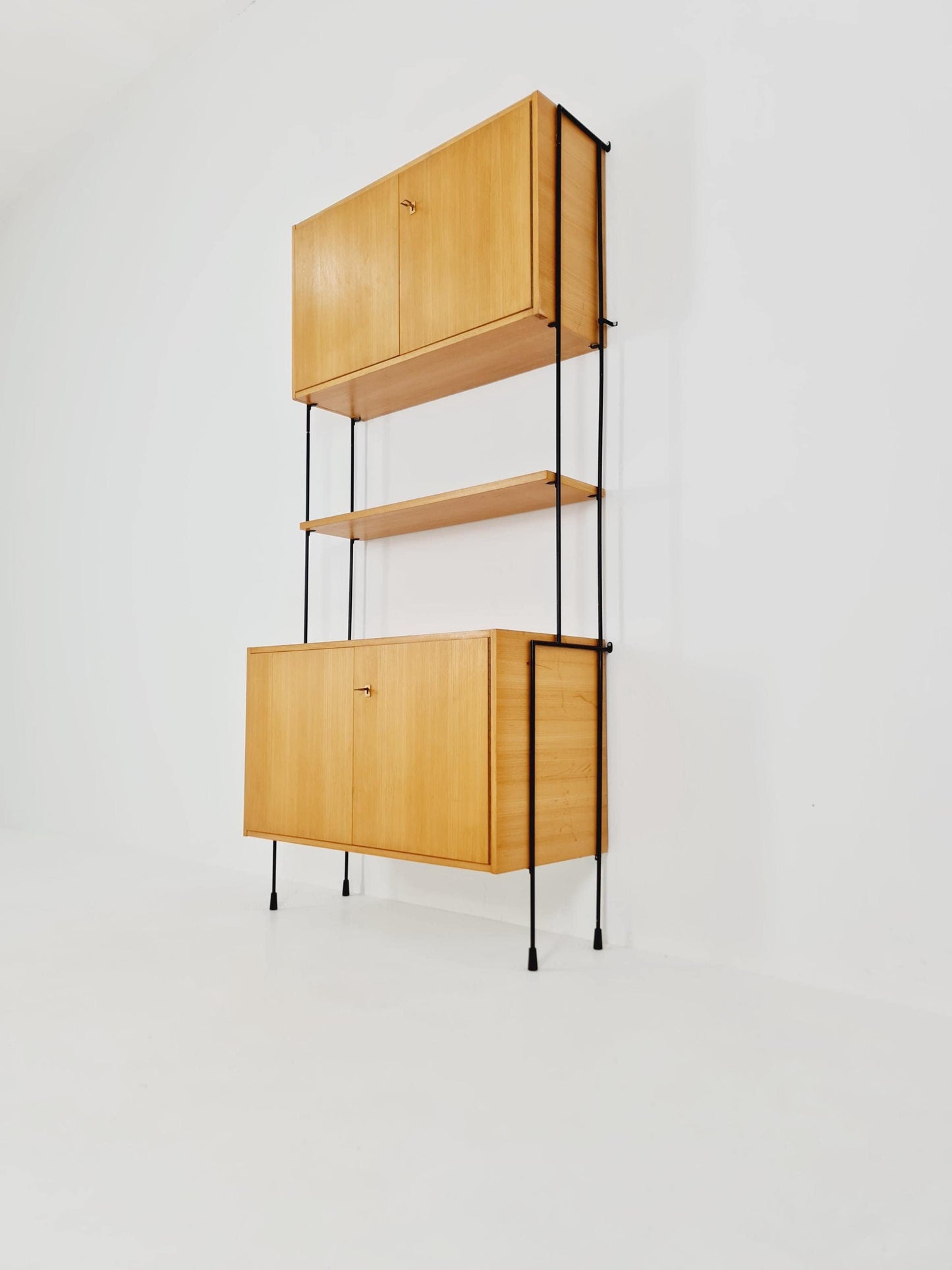 Mid century Ash wall shelving unit by Hilker for Omnia, Germany, 1960s