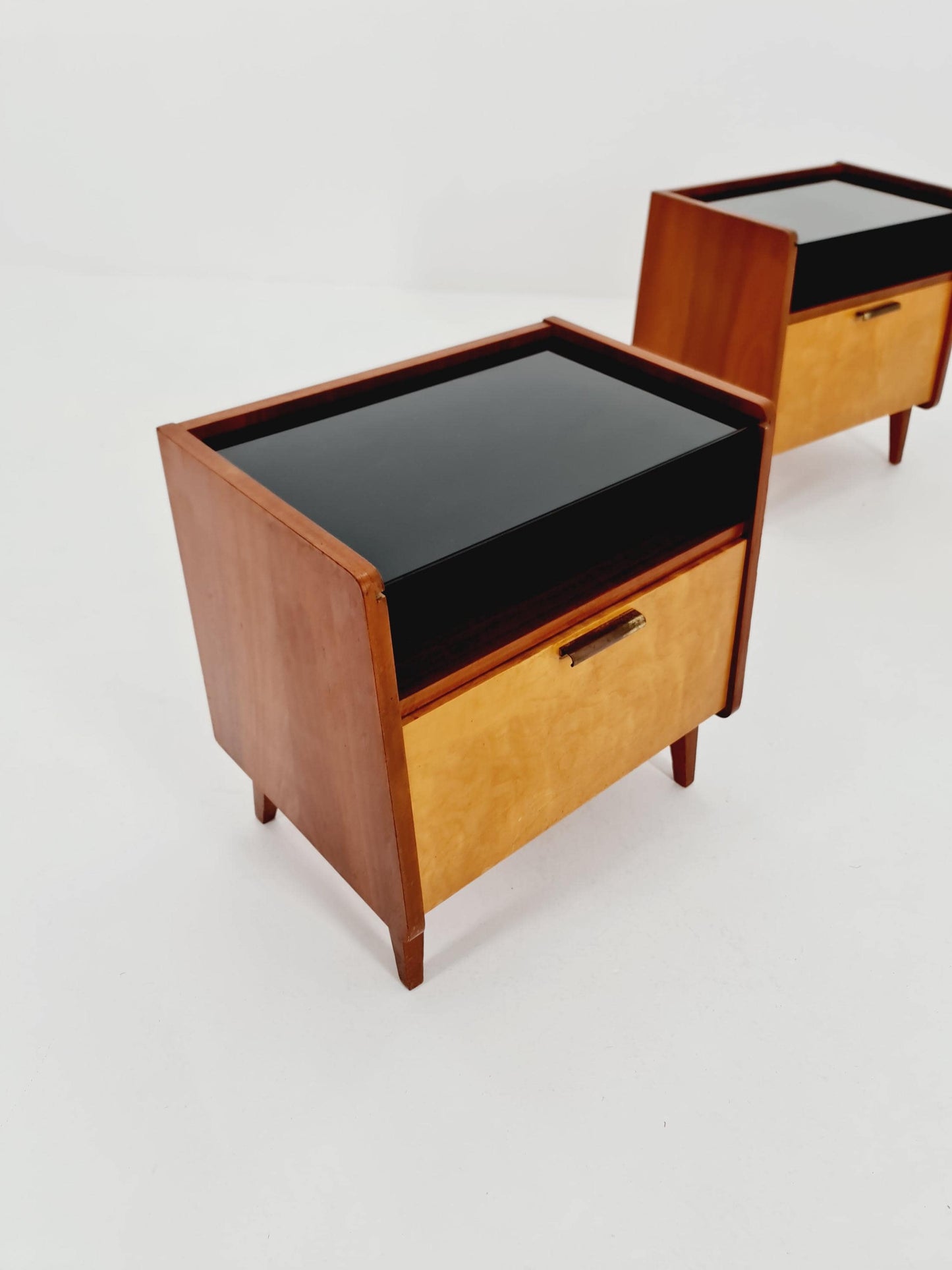 German Mid century nightstands/ bedside tables With Glass top BY WK Möbel , 1960s