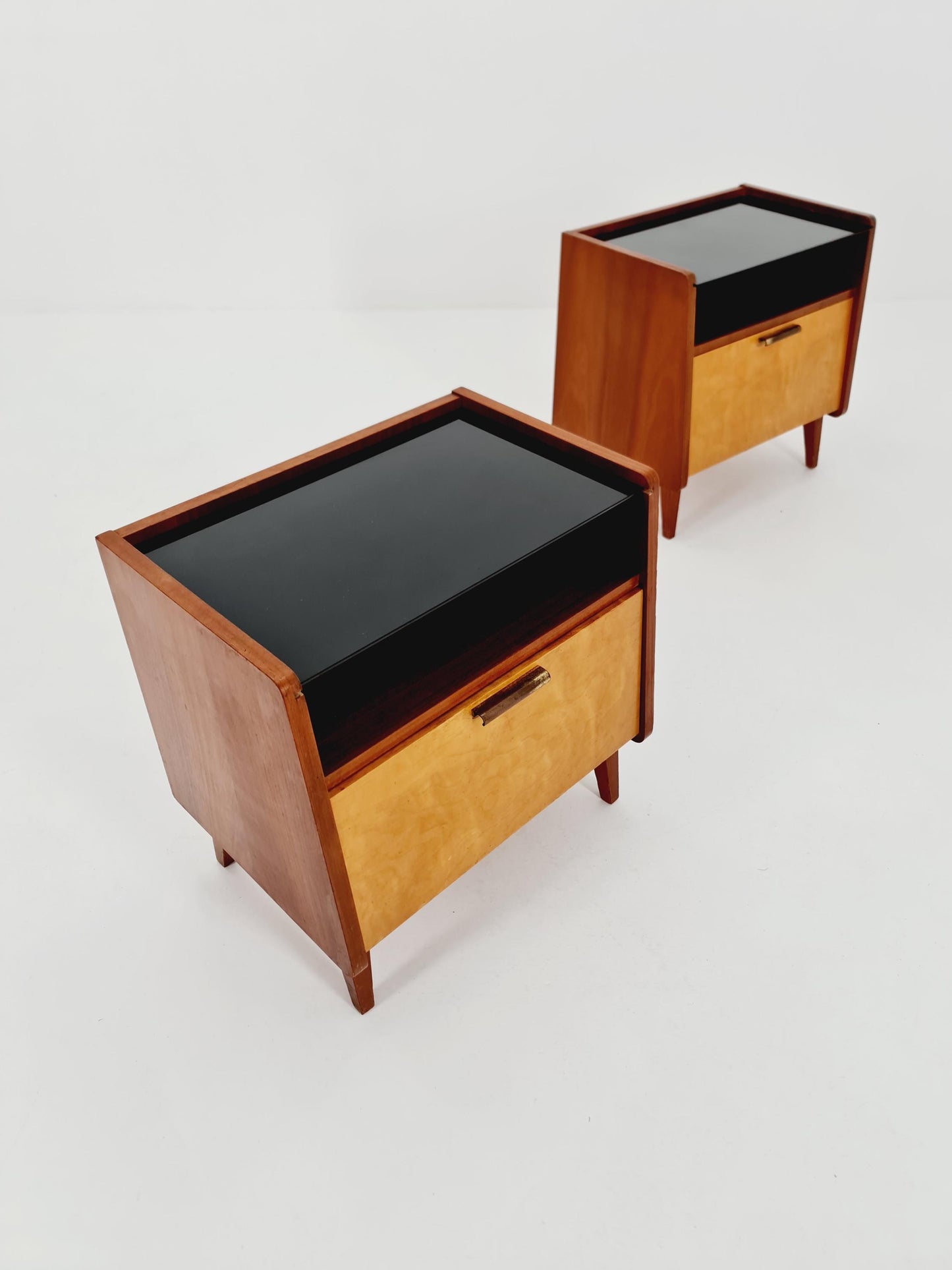 German Mid century nightstands/ bedside tables With Glass top BY WK Möbel , 1960s