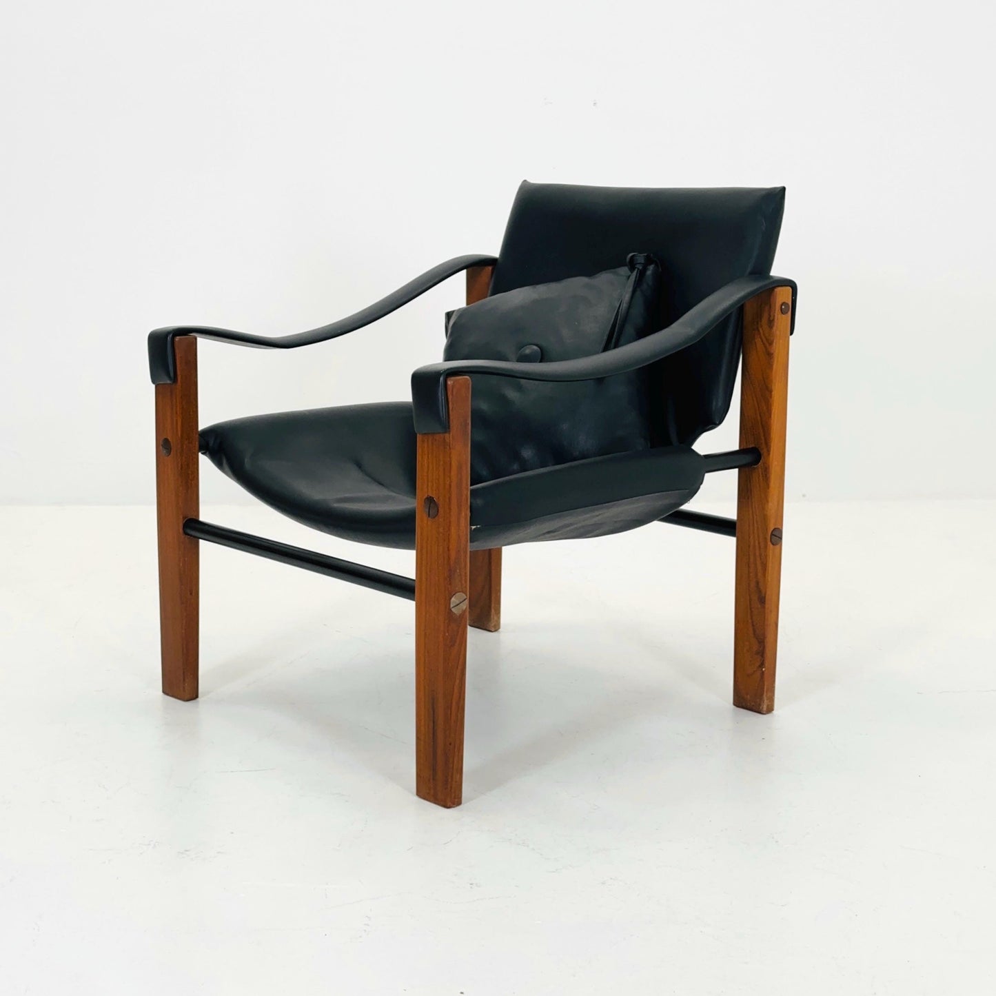 Mid century black leather Safari armchairs from Arkana by Maurice Burke, United Kingdom 1970s Scotland