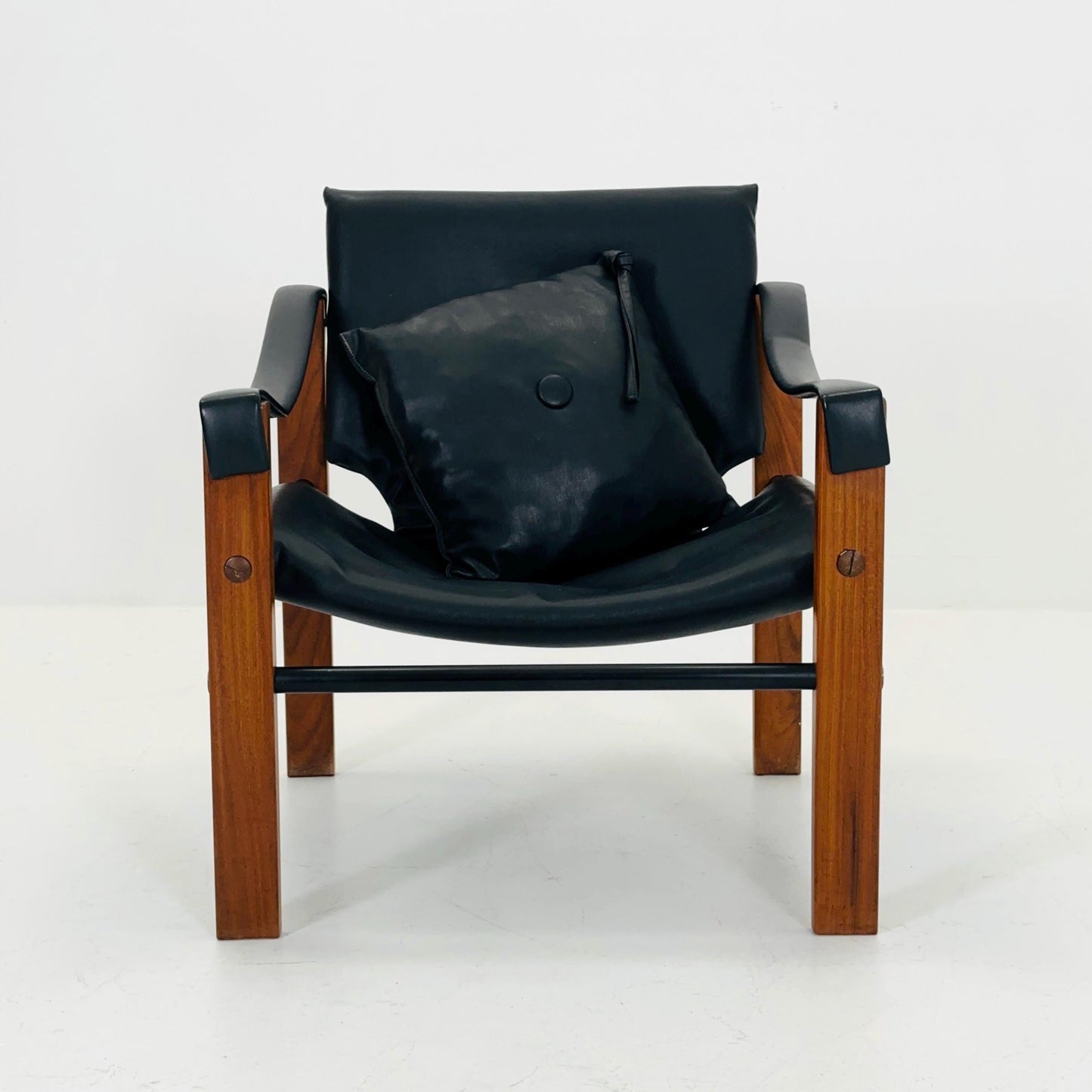 Mid century black leather Safari armchairs from Arkana by Maurice Burke, United Kingdom 1970s Scotland