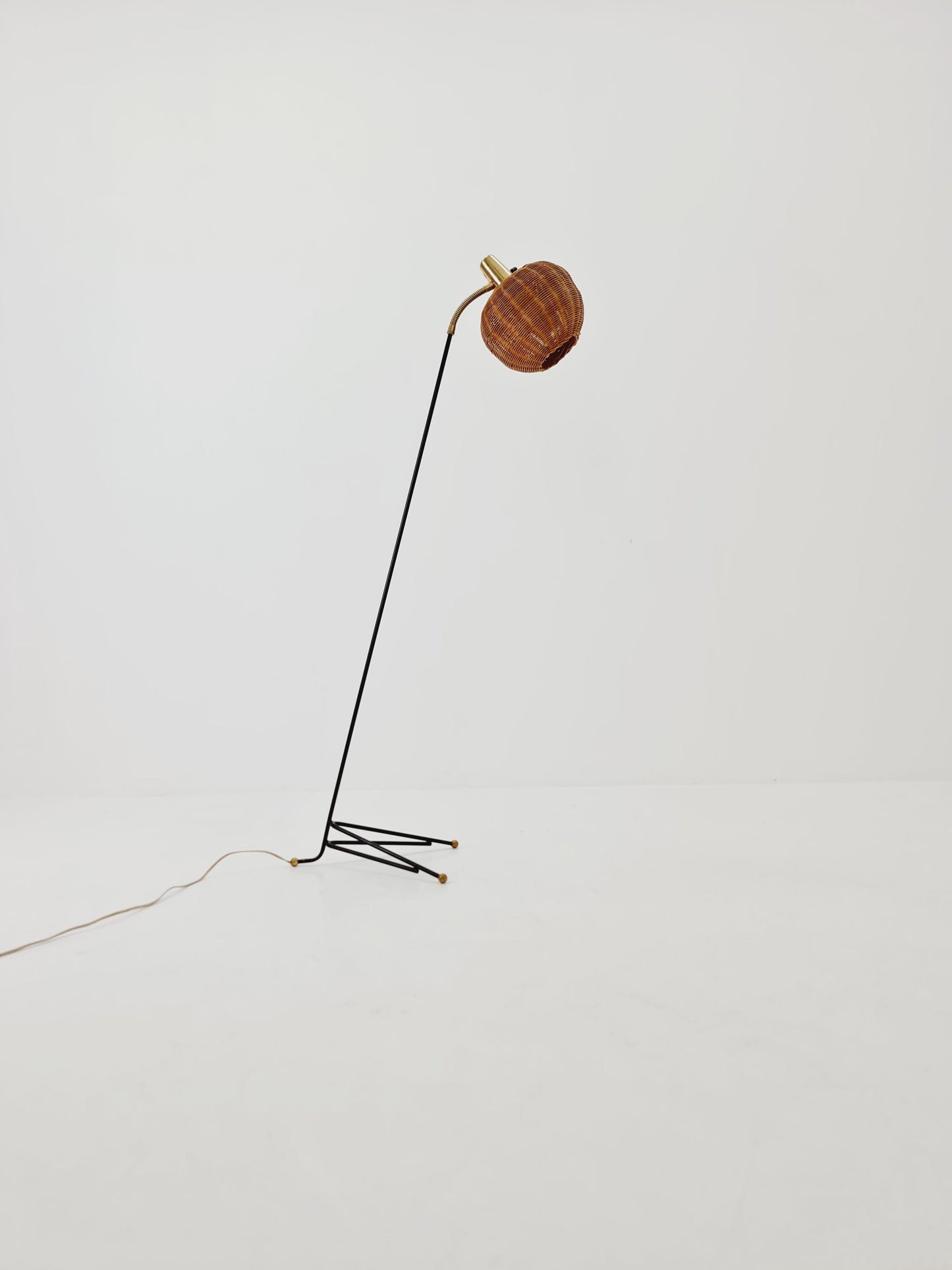 Super Rare floor lamp with Rattan shade by Bröderna Malmström, Sweden, 1950s