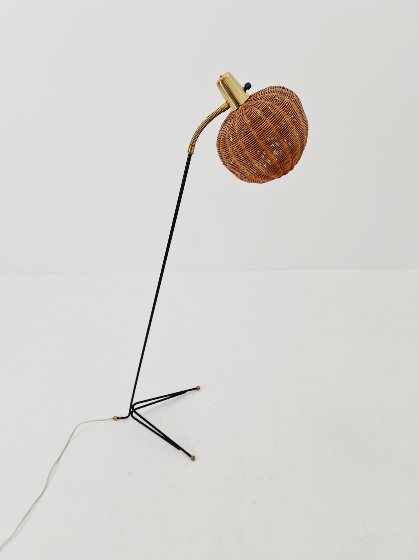 Super Rare floor lamp with Rattan shade by Bröderna Malmström, Sweden, 1950s