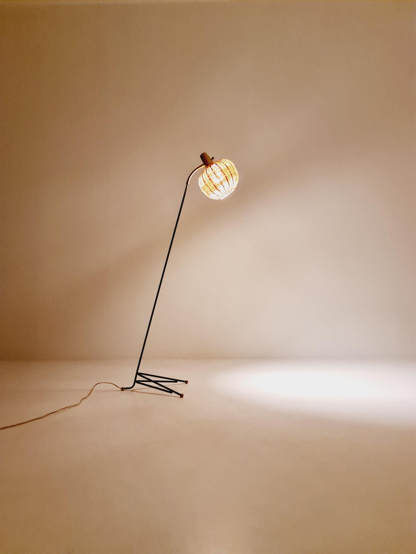 Super Rare floor lamp with Rattan shade by Bröderna Malmström, Sweden, 1950s