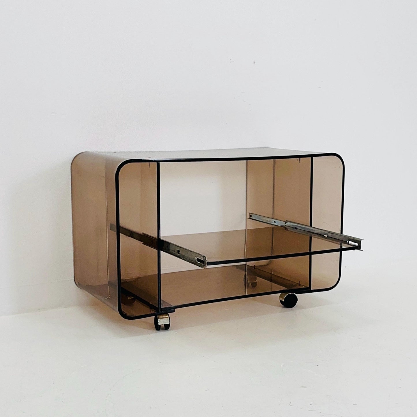 Space age Smoked Brown Plexiglass Trolley by Michel Dumas for Roche Bobois 1970s