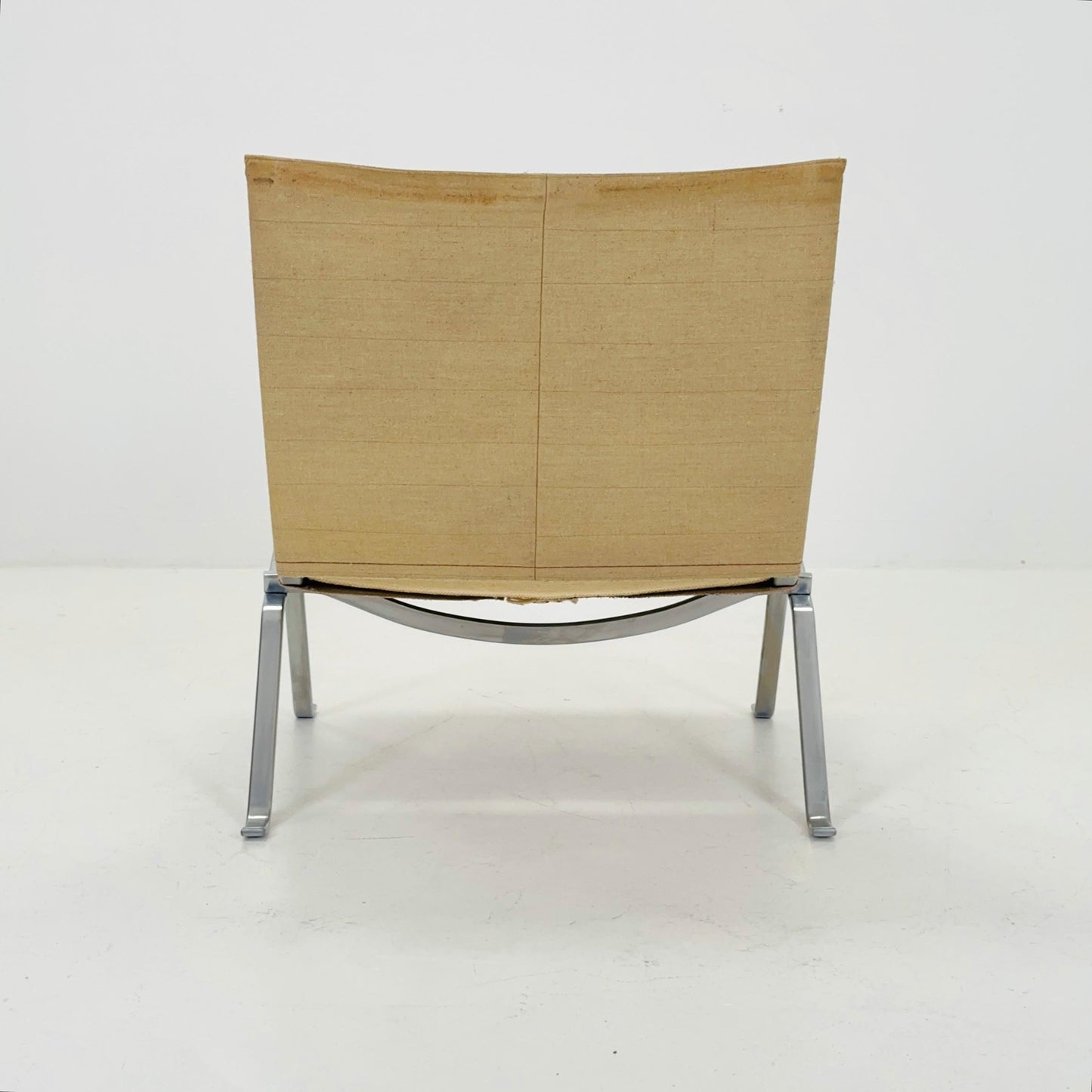 1 of 4 Mid century modern Poul Kjærholm PK22 Lounge Chair by Fritz Hansen Canvas Upholstery Denmark , 1980s