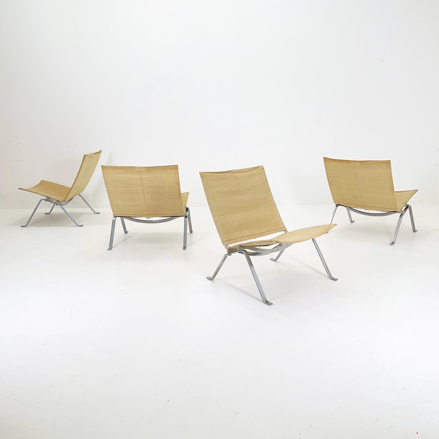 Set of 4 Mid century modern Poul Kjærholm PK22 Lounge Chairs by Fritz Hansen Canvas Upholstery Denmark , 1980s
