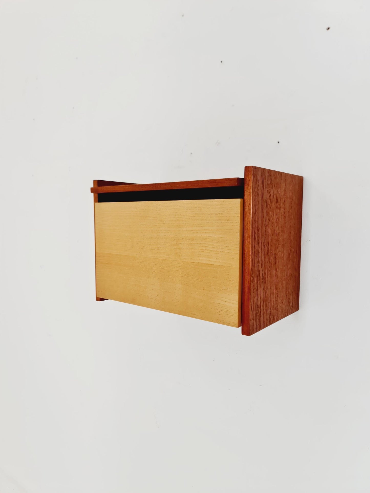 Scandinavian Teak & Ash floating/ hanging bedside table/ nightstand By WK , 1960s