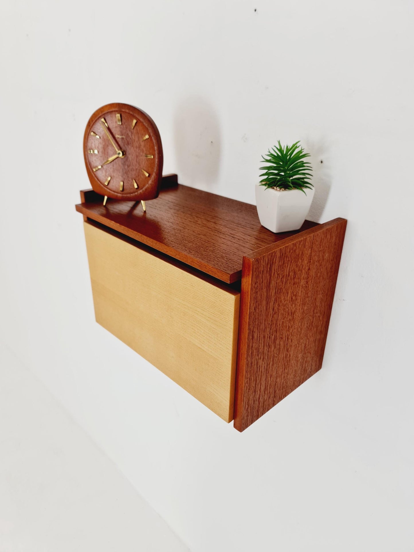 Scandinavian Teak & Ash floating/ hanging bedside table/ nightstand By WK , 1960s