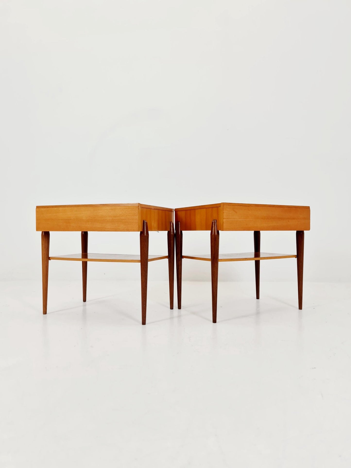 Pair of German Midcentury Teak & Ash Vintage Side table/ Bedside table/ Night stand by WK Möbel 1960s