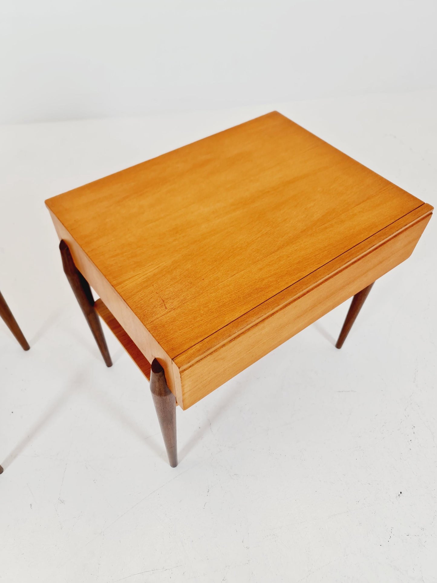 Pair of German Midcentury Teak & Ash Vintage Side table/ Bedside table/ Night stand by WK Möbel 1960s
