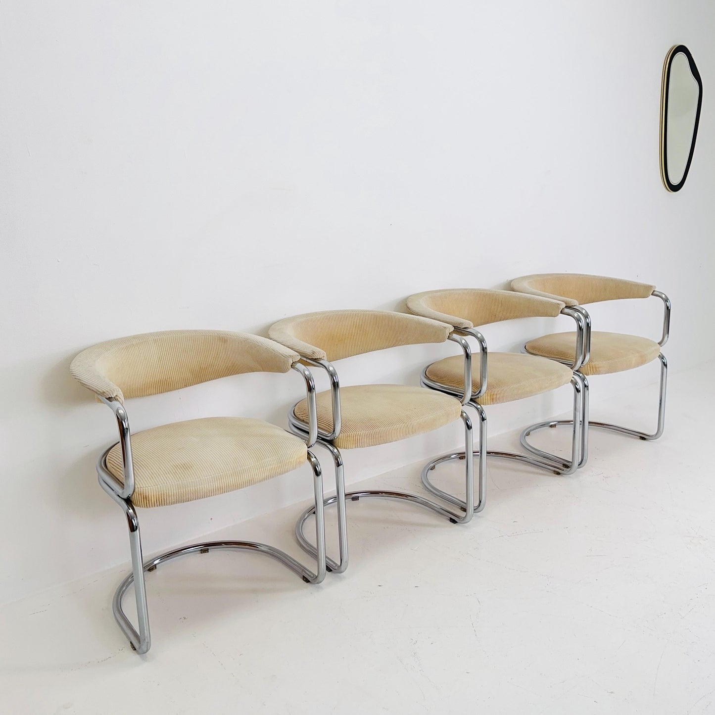 Set of 4 Mid century Italian Tricia Guild Series velvet beige Armchairs 1970s Switzerland