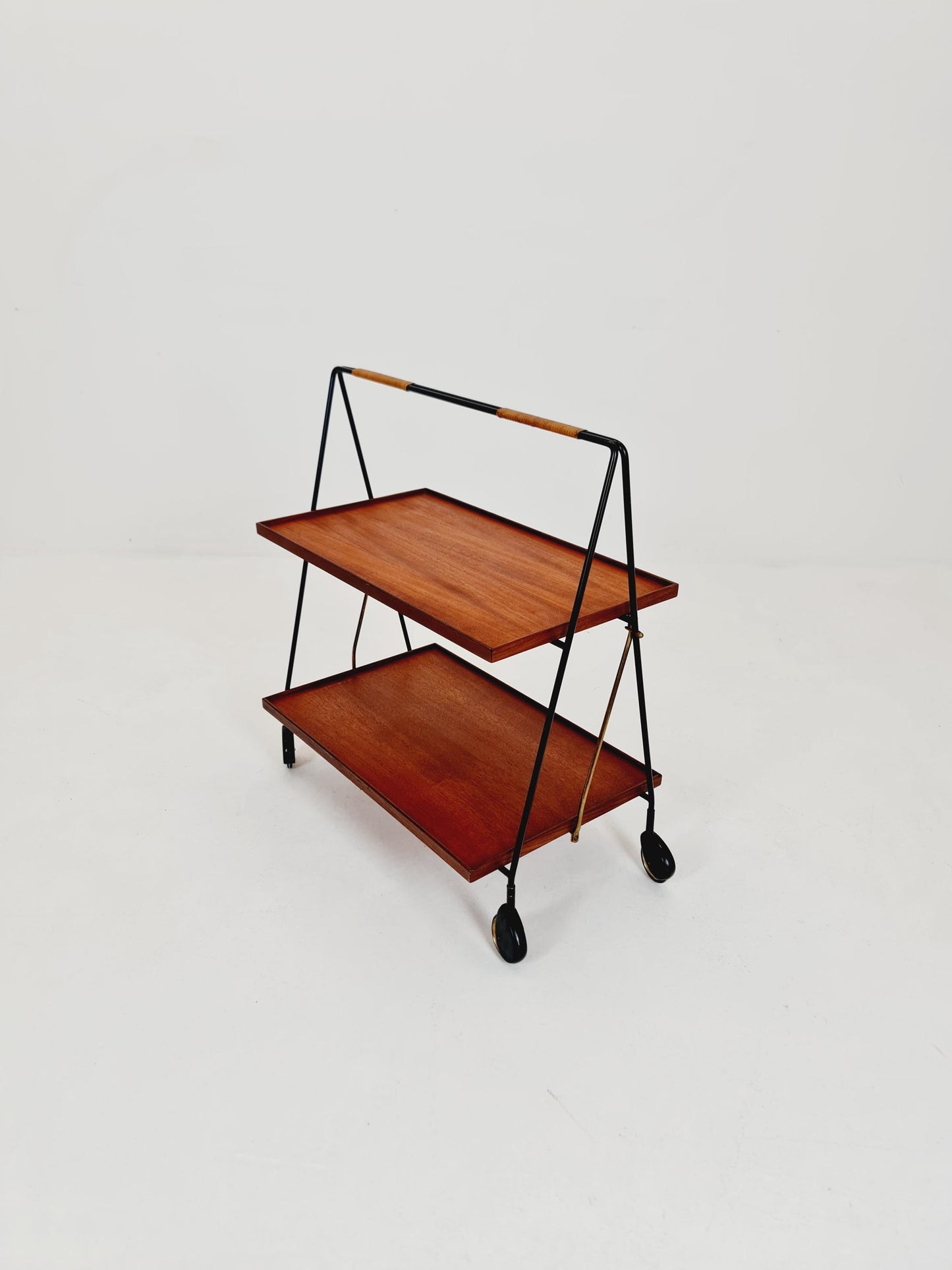 Vintage Danish mid century trolley bar cart in teak & metal , 1960s