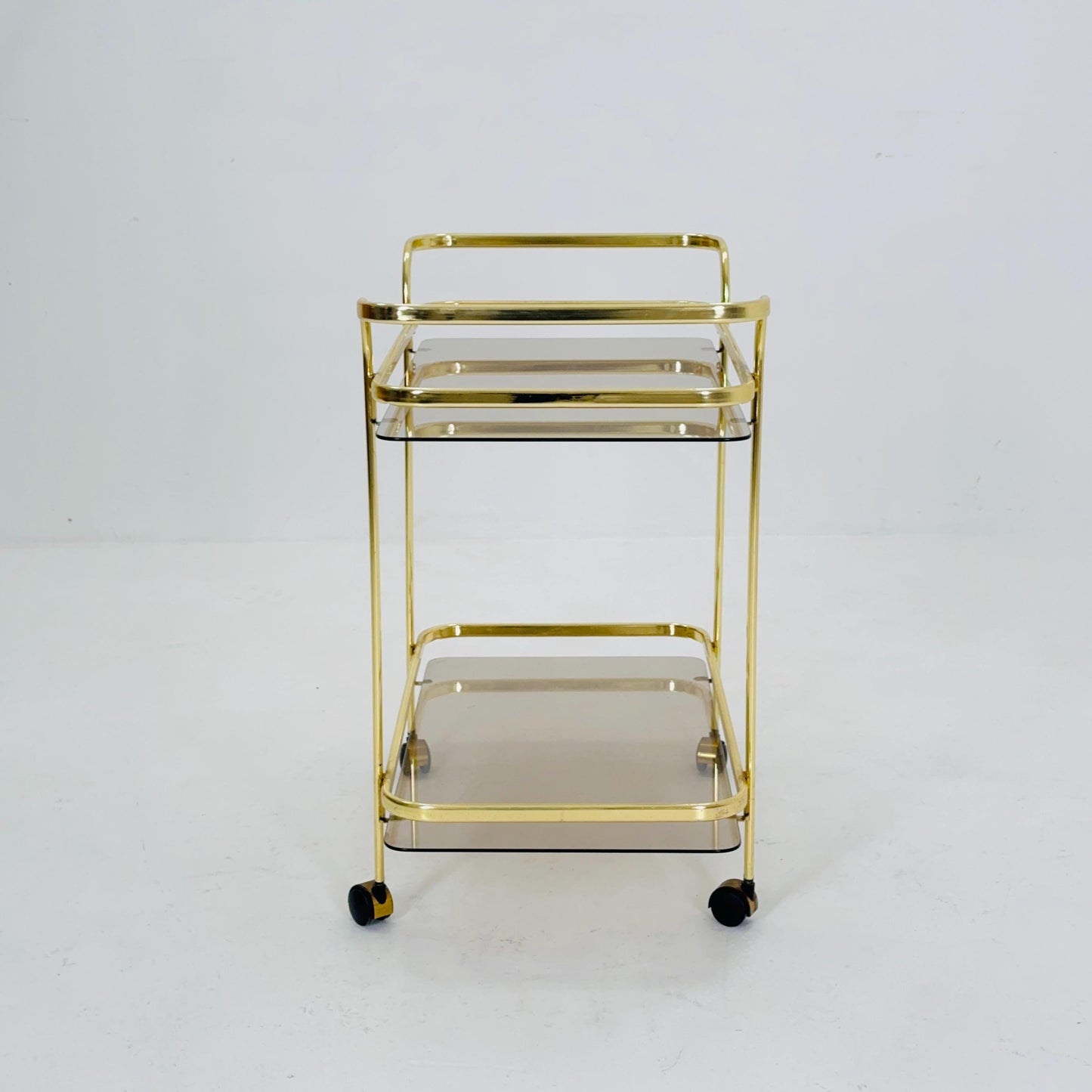 Hollywood regency Martini Wine Bar/ Tea Cart Gold/Brass Glass Vintage bar cart 1950s
