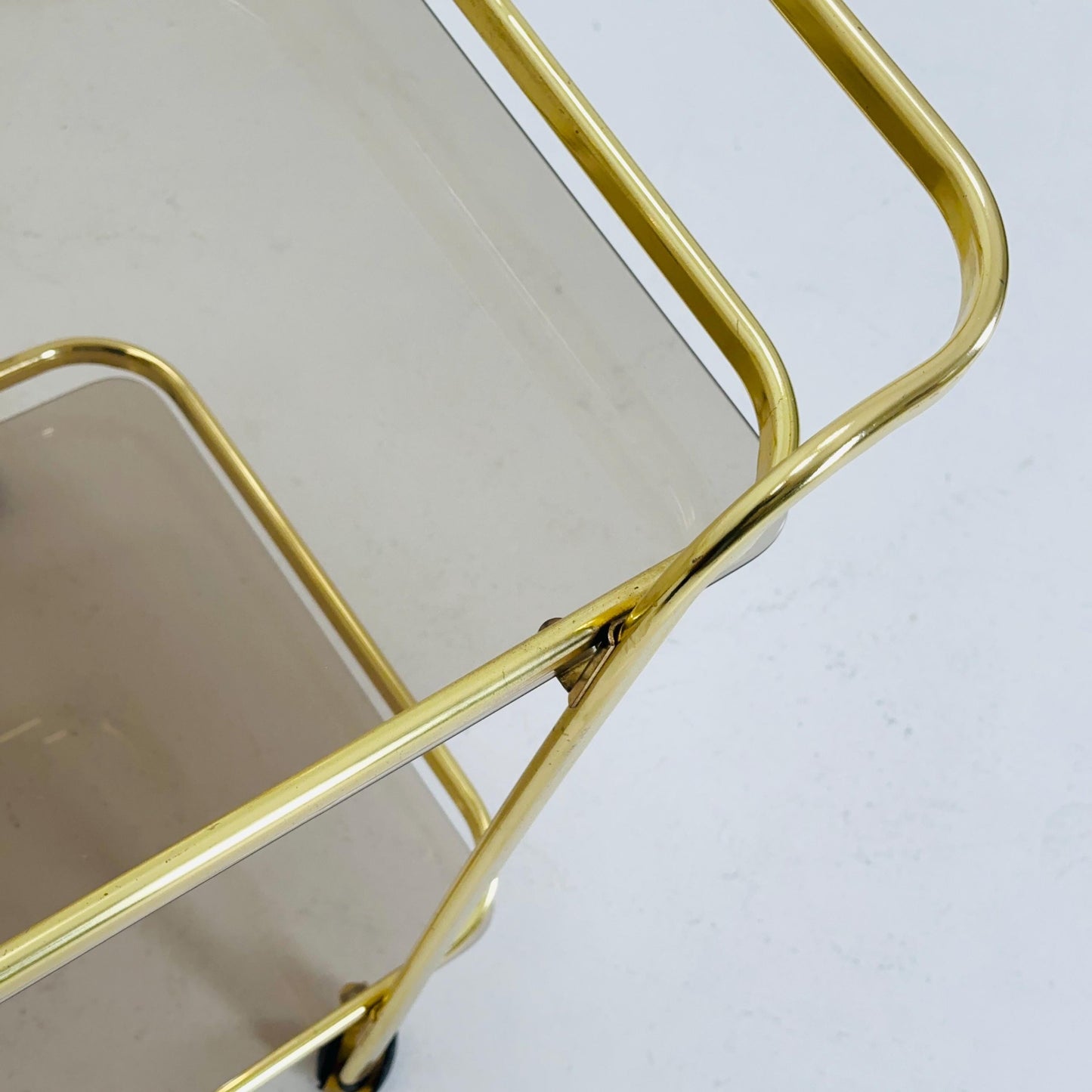 Hollywood regency Martini Wine Bar/ Tea Cart Gold/Brass Glass Vintage bar cart 1950s