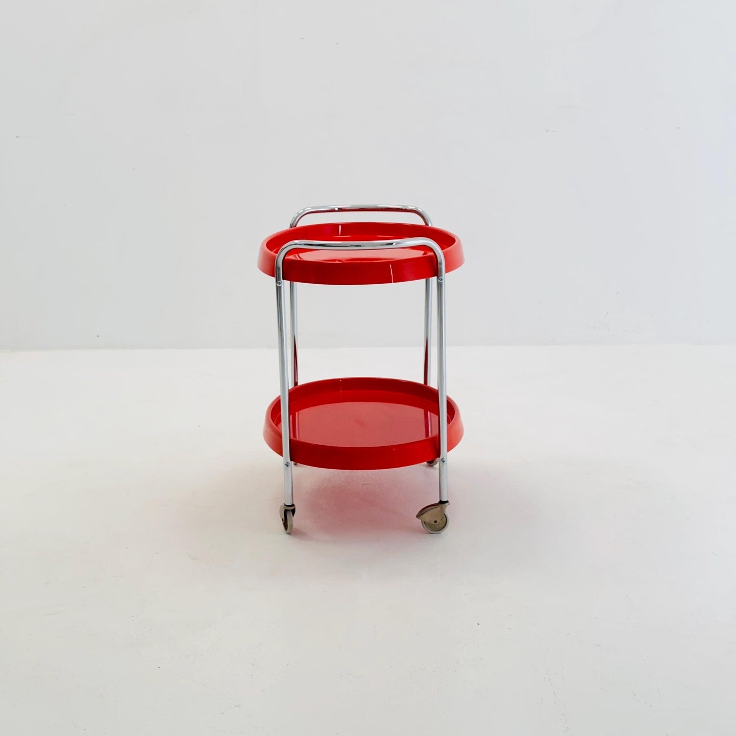 Space Age oval Vintage red Plastic Chrome Bar Cart/trolley 1970s, Italy