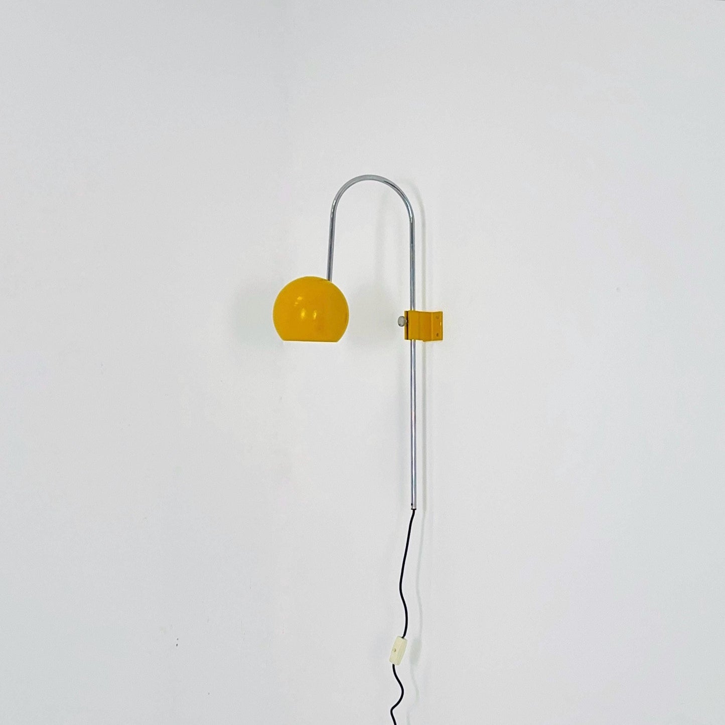 Space age Adjustable Wall Lamp by Kontakt-Werkstätten, Yellow Mid-Century Modern Light ,1970s