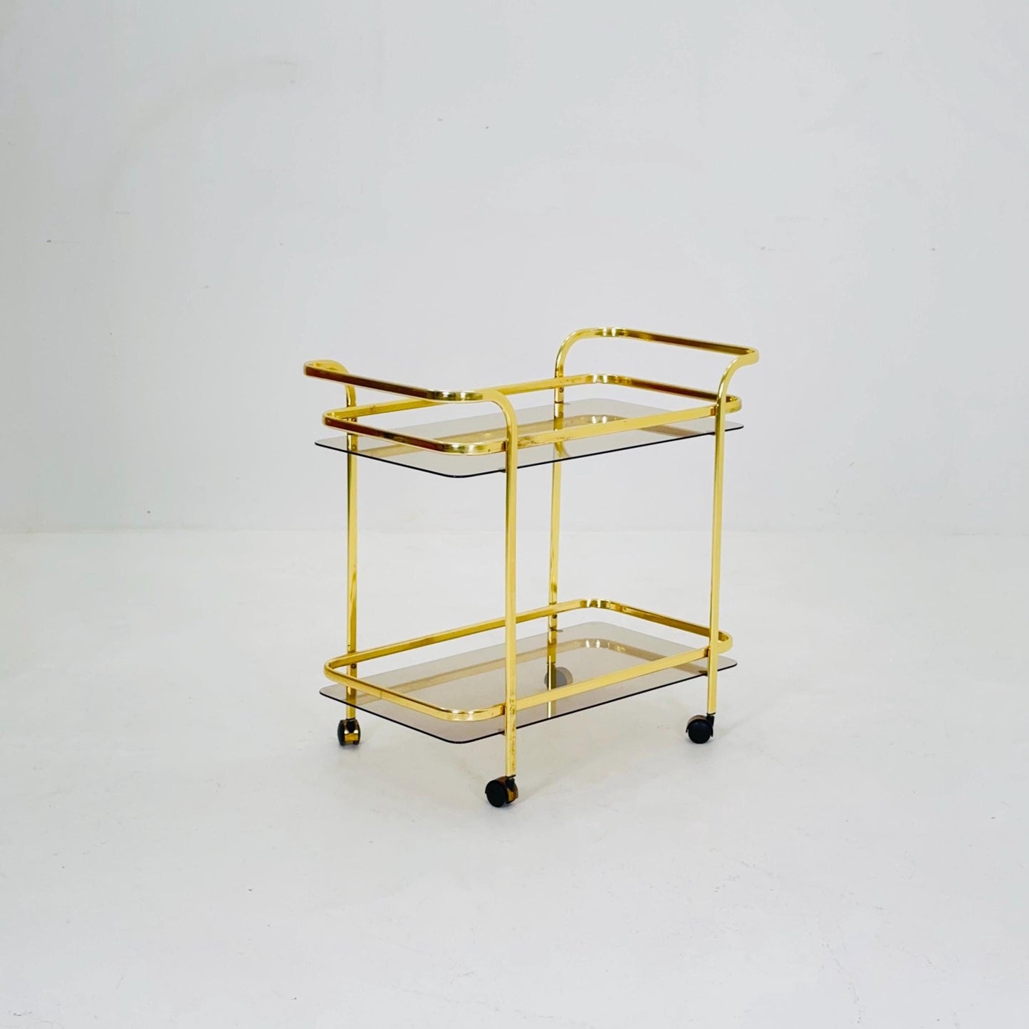 Hollywood regency Martini Wine Bar/ Tea Cart Gold/Brass Glass Vintage bar cart 1950s