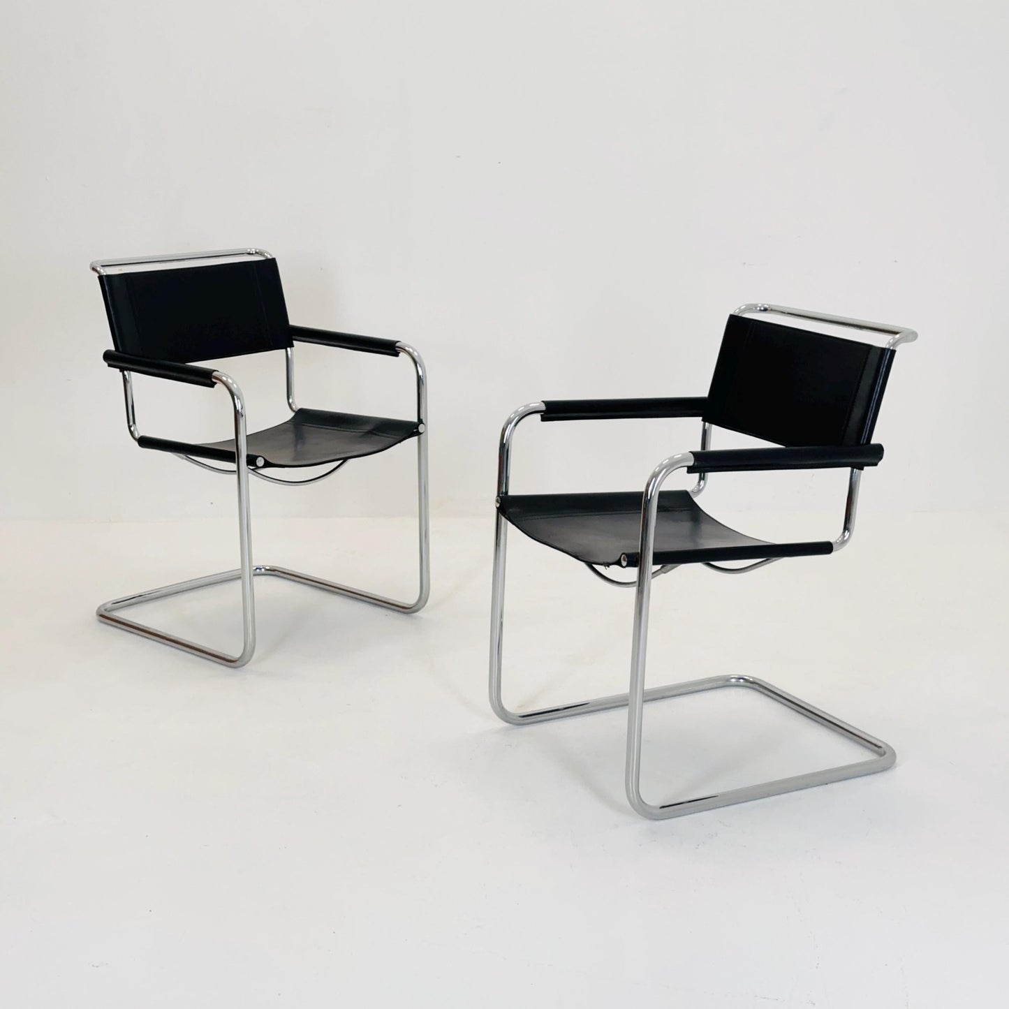 Set of 2 Mid century black S34 tubular steel armchairs by Mart Stam for Jox Interni - Itsly 1980s
