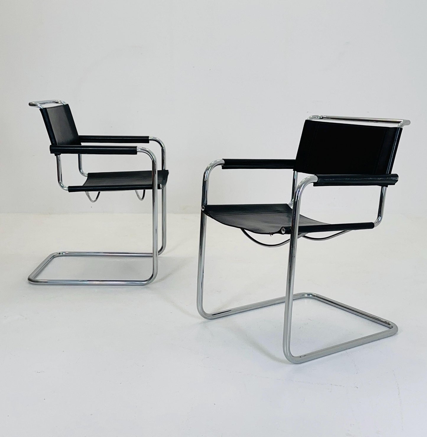 Set of 2 Mid century black S34 tubular steel armchairs by Mart Stam for Jox Interni - Itsly 1980s