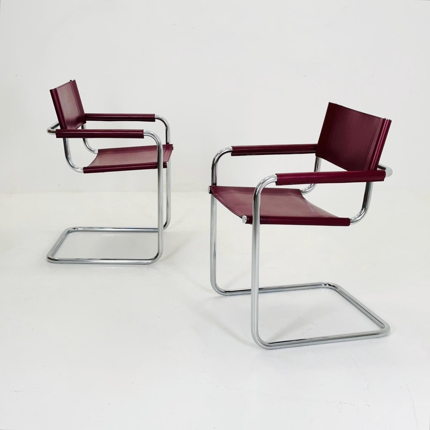 Set of 2 Mid century wine red Model MG5 Centro Studi armchairs by Mart Stam & Marcel Breuer , 1970s