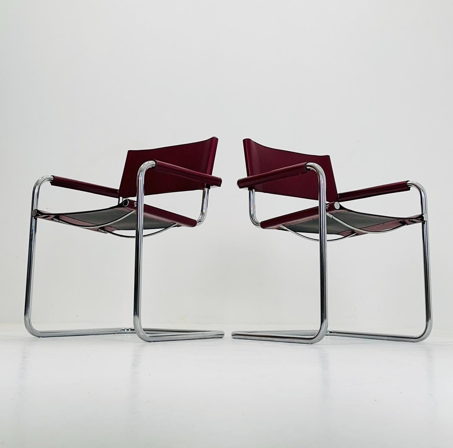 Set of 2 Mid century wine red Model MG5 Centro Studi armchairs by Mart Stam & Marcel Breuer , 1970s