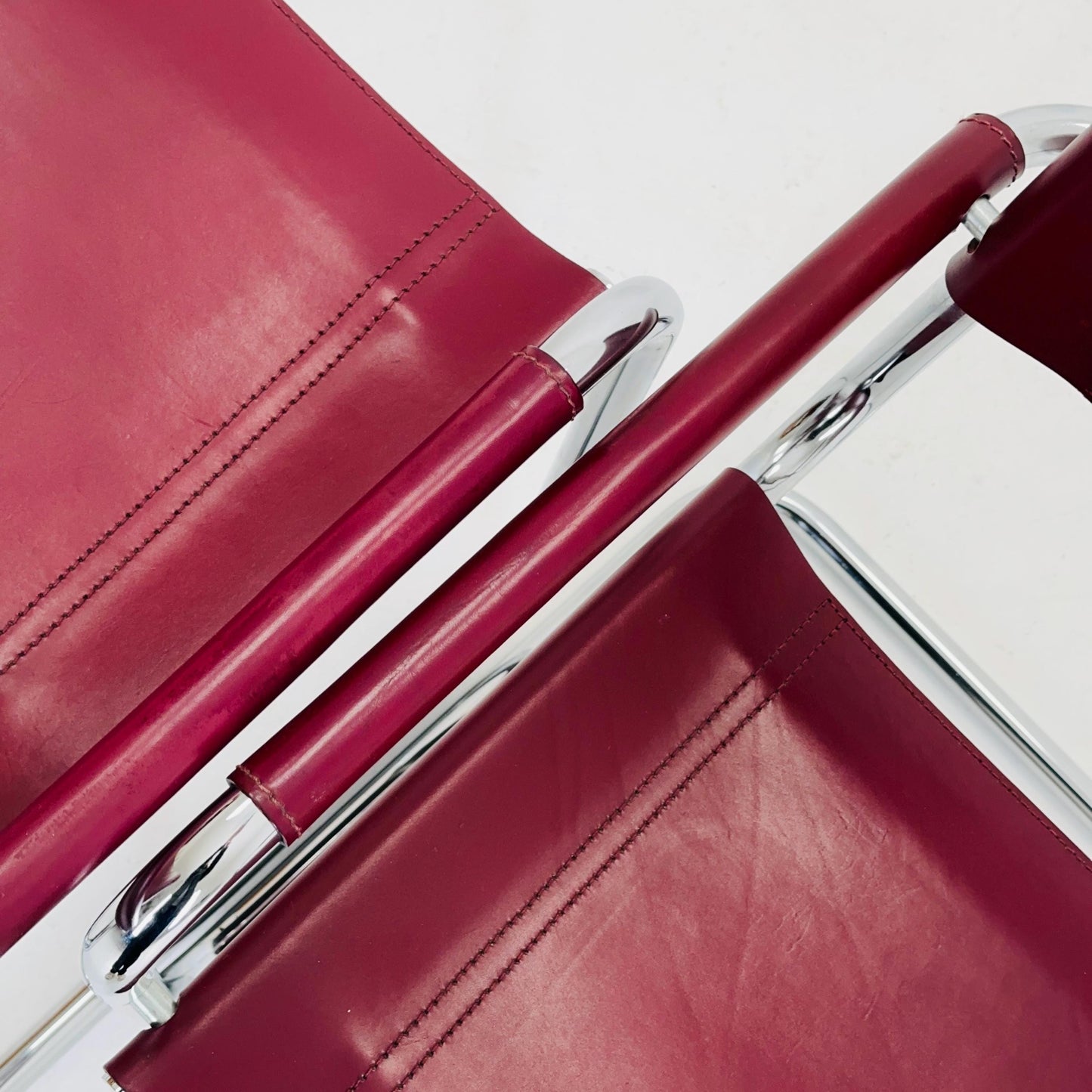 Set of 2 Mid century wine red Model MG5 Centro Studi armchairs by Mart Stam & Marcel Breuer , 1970s