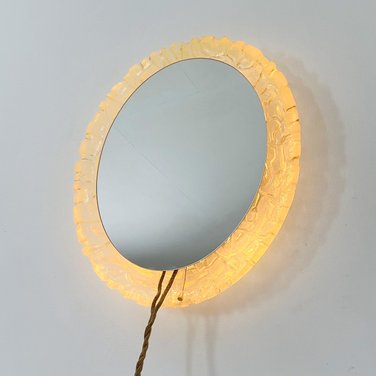 Mid-Century baklite ice glass Oval large mirror by Em Germany 1960s