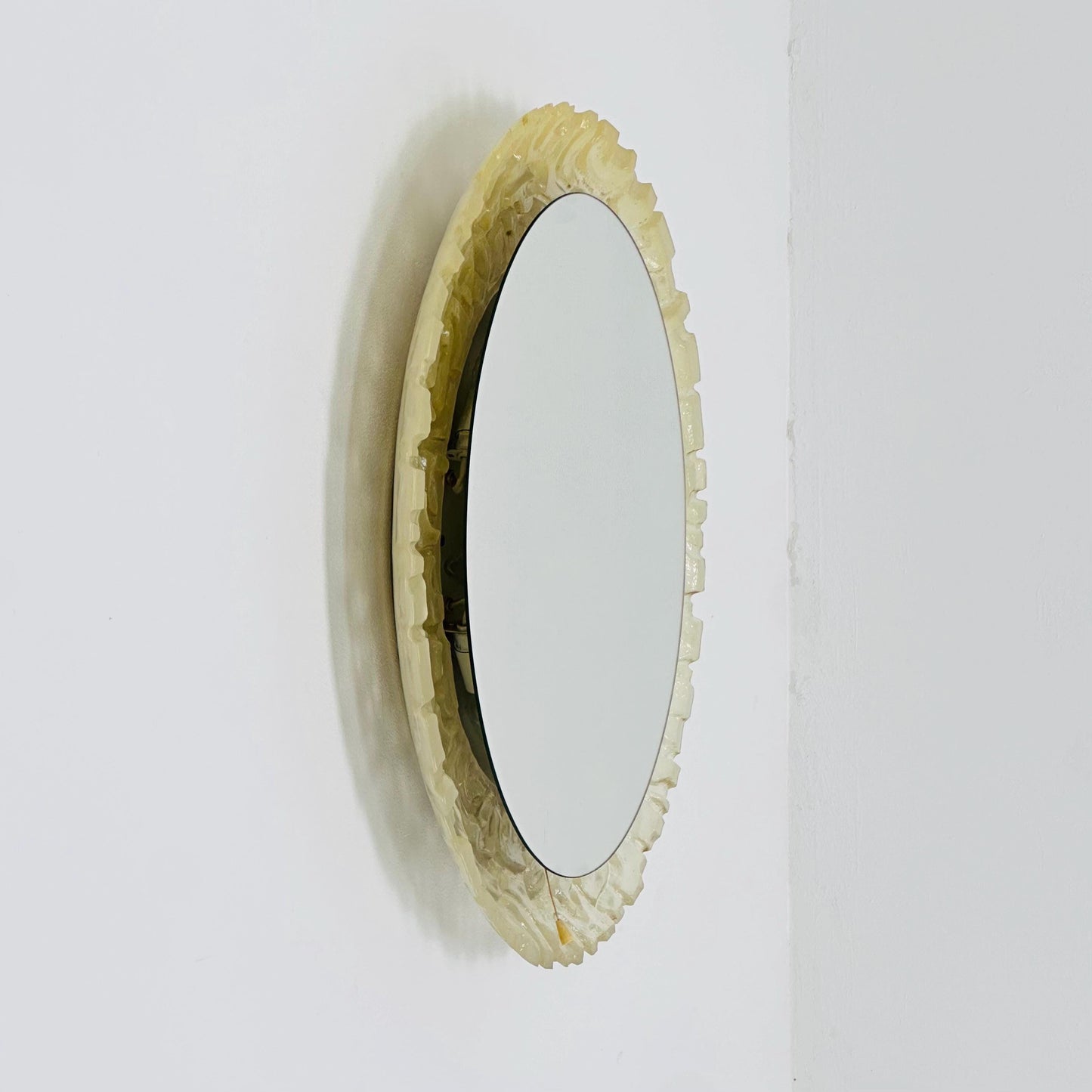 Mid-Century baklite ice glass Oval large mirror by Em Germany 1960s