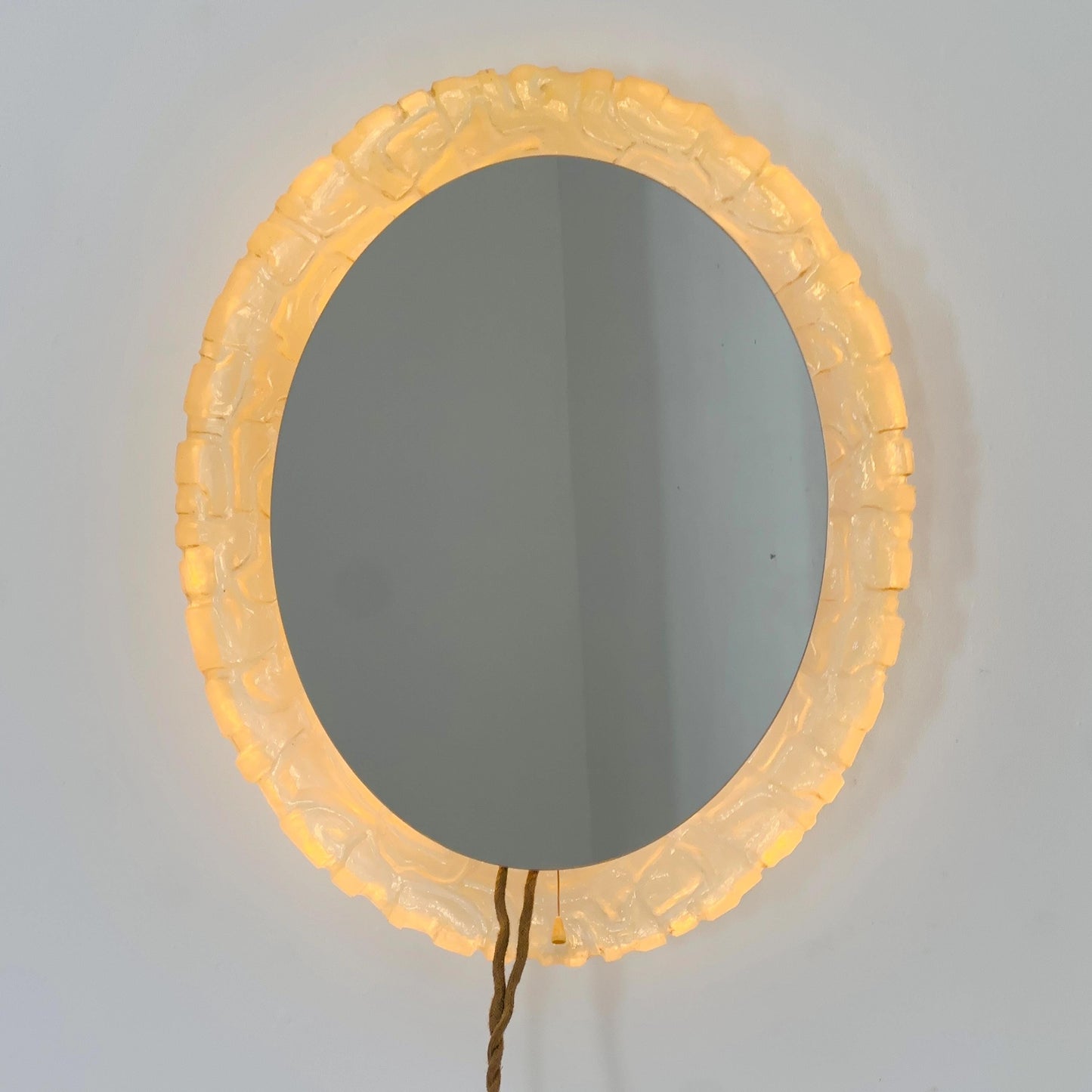 Mid-Century baklite ice glass Oval large mirror by Em Germany 1960s