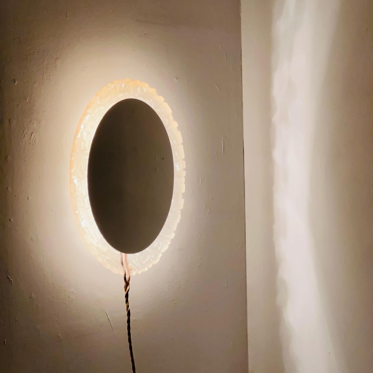 Mid-Century baklite ice glass Oval large mirror by Em Germany 1960s