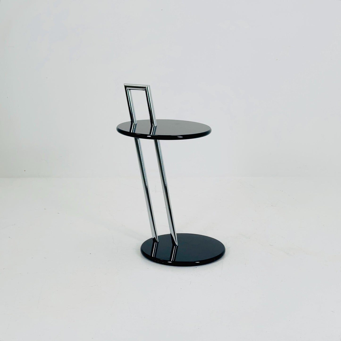 Mid century Eileen Gray Occasional Table – Glossy Black and Chrome Italy 1990e