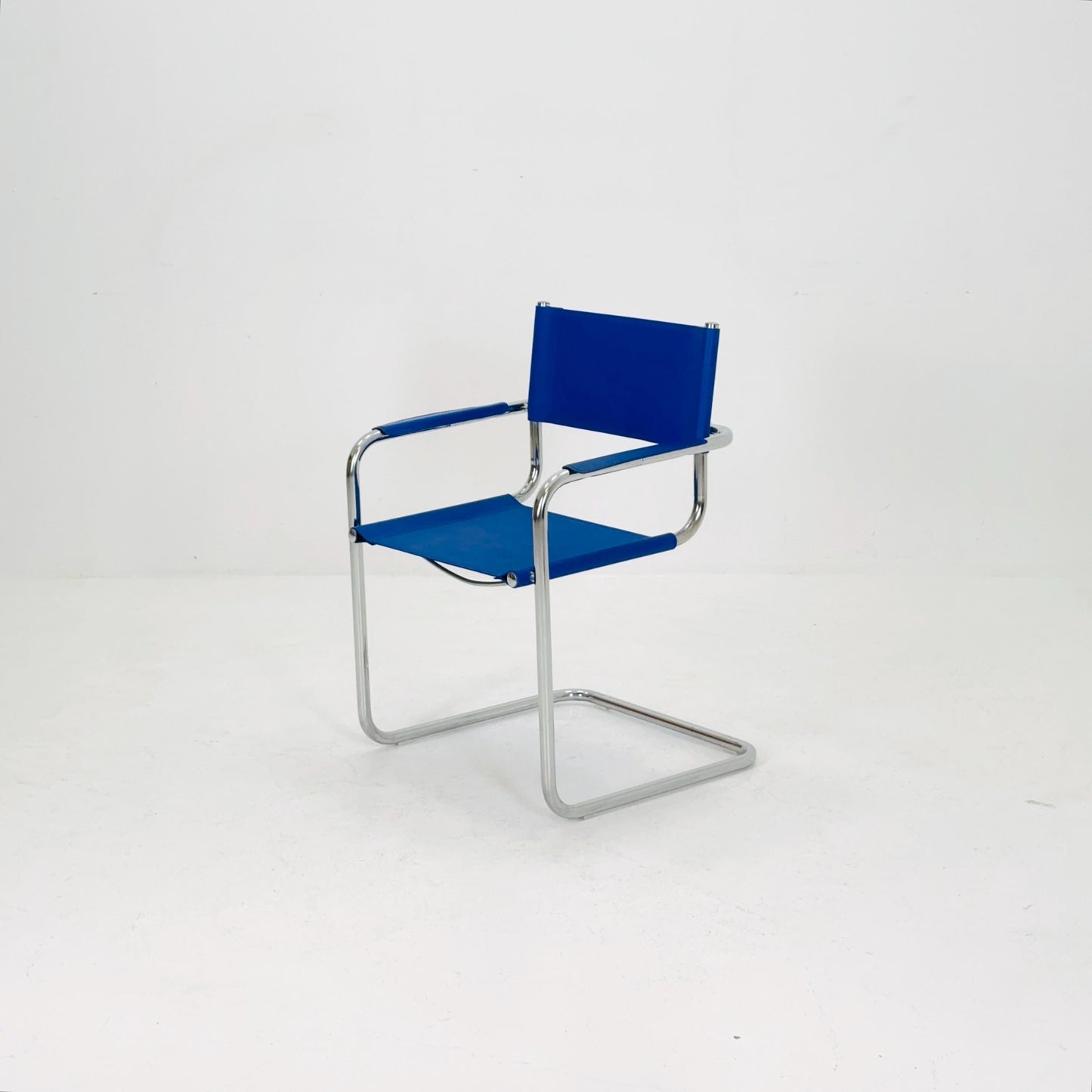 1 of 3 Mid century design s34 armchairs blue and chrome Germany
