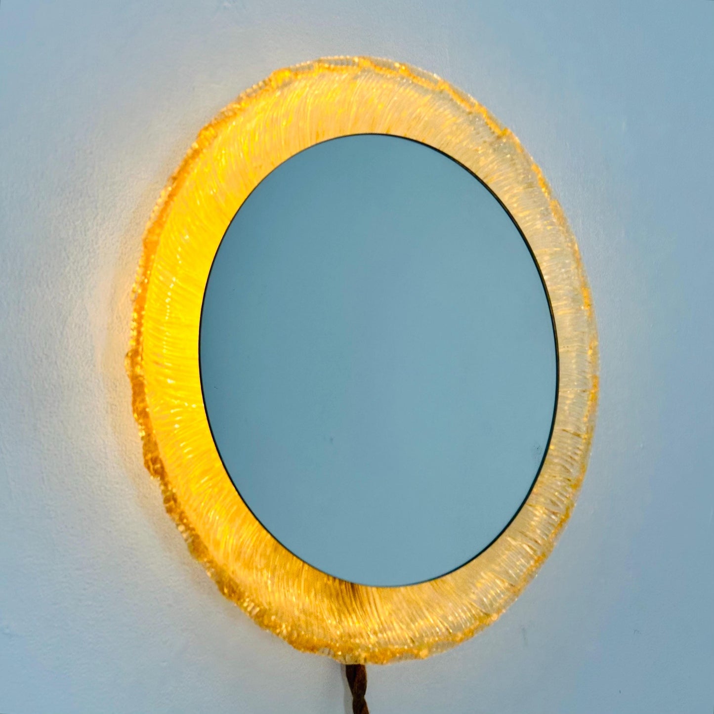 Mid-Century baklite ice glass Oval large mirror by Em Germany 1960s