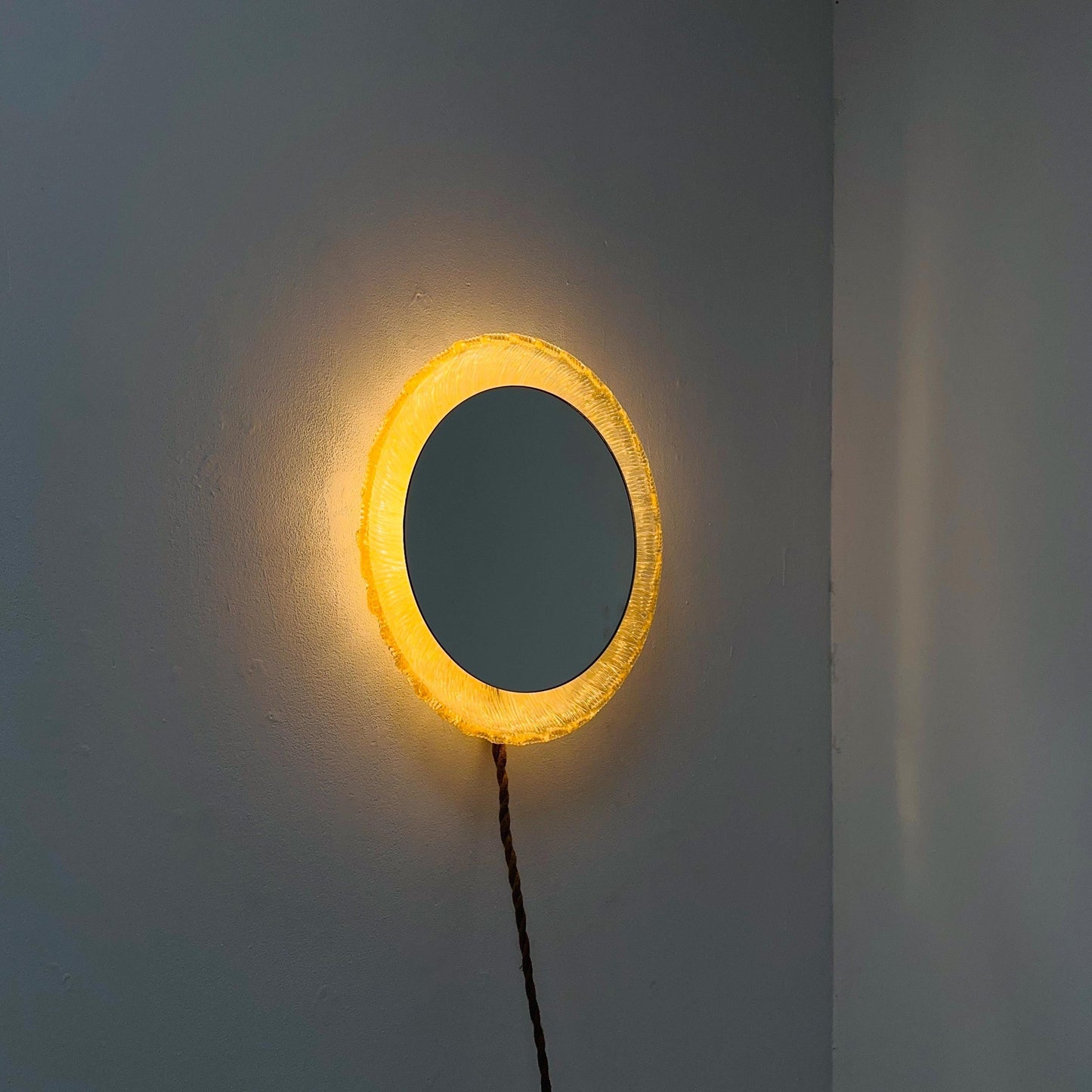 Mid-Century baklite ice glass Oval large mirror by Em Germany 1960s
