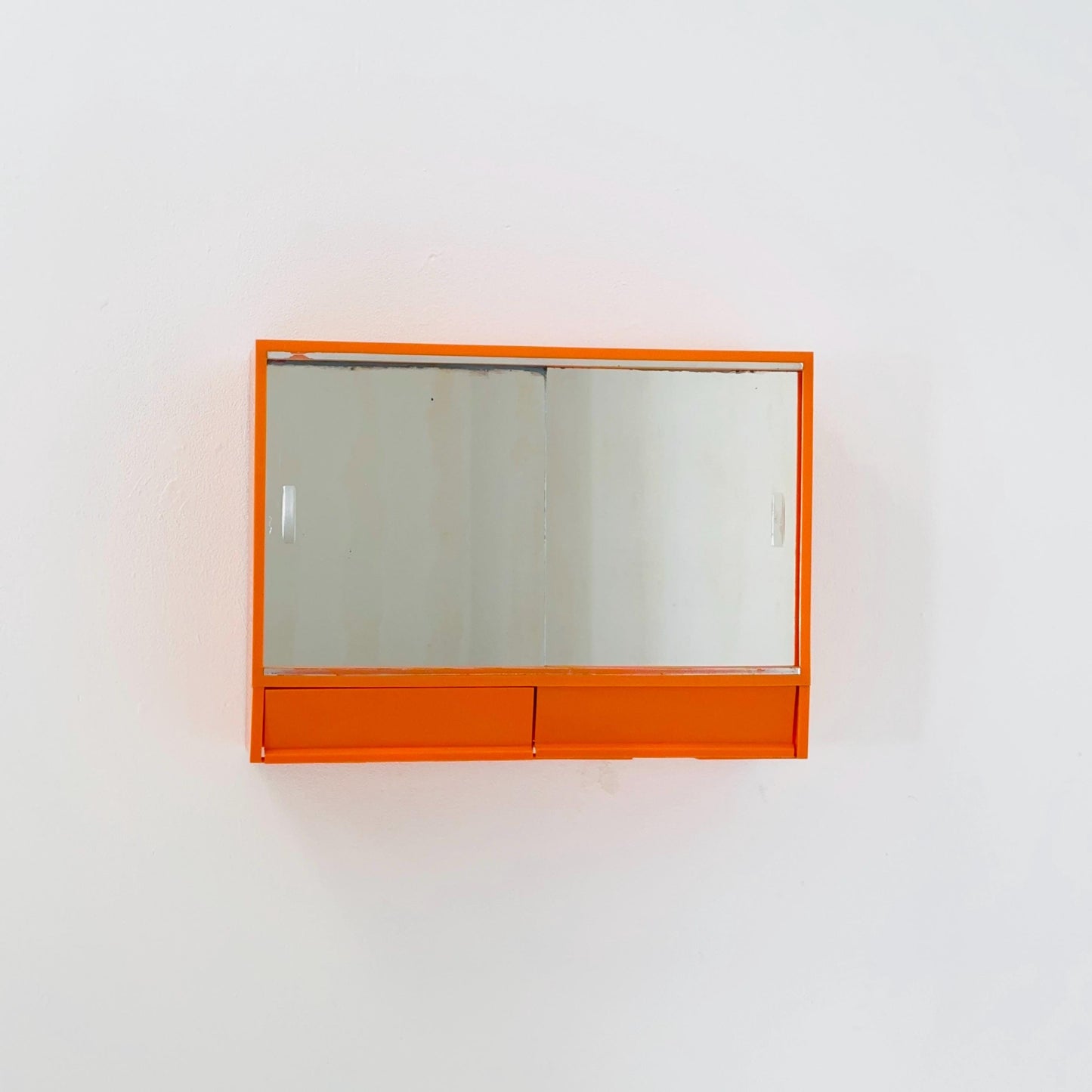 Vintage Space Age Orange Medical Cabinet with Mirror Sliding Door , Retro 1970s Germany