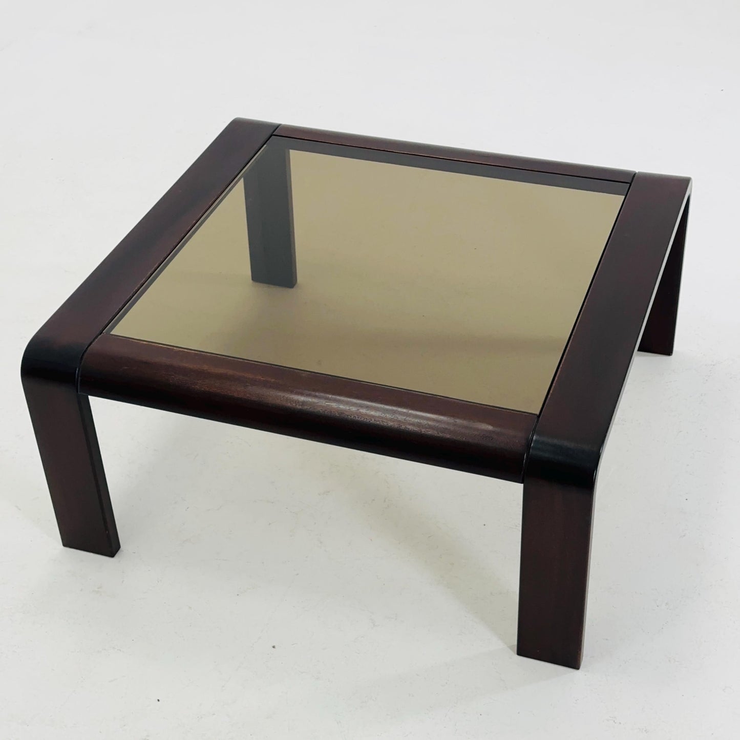 Mid-Century Wooden Coffee Table with Curved Edges and Smoked Glass Top, 1960s Germany